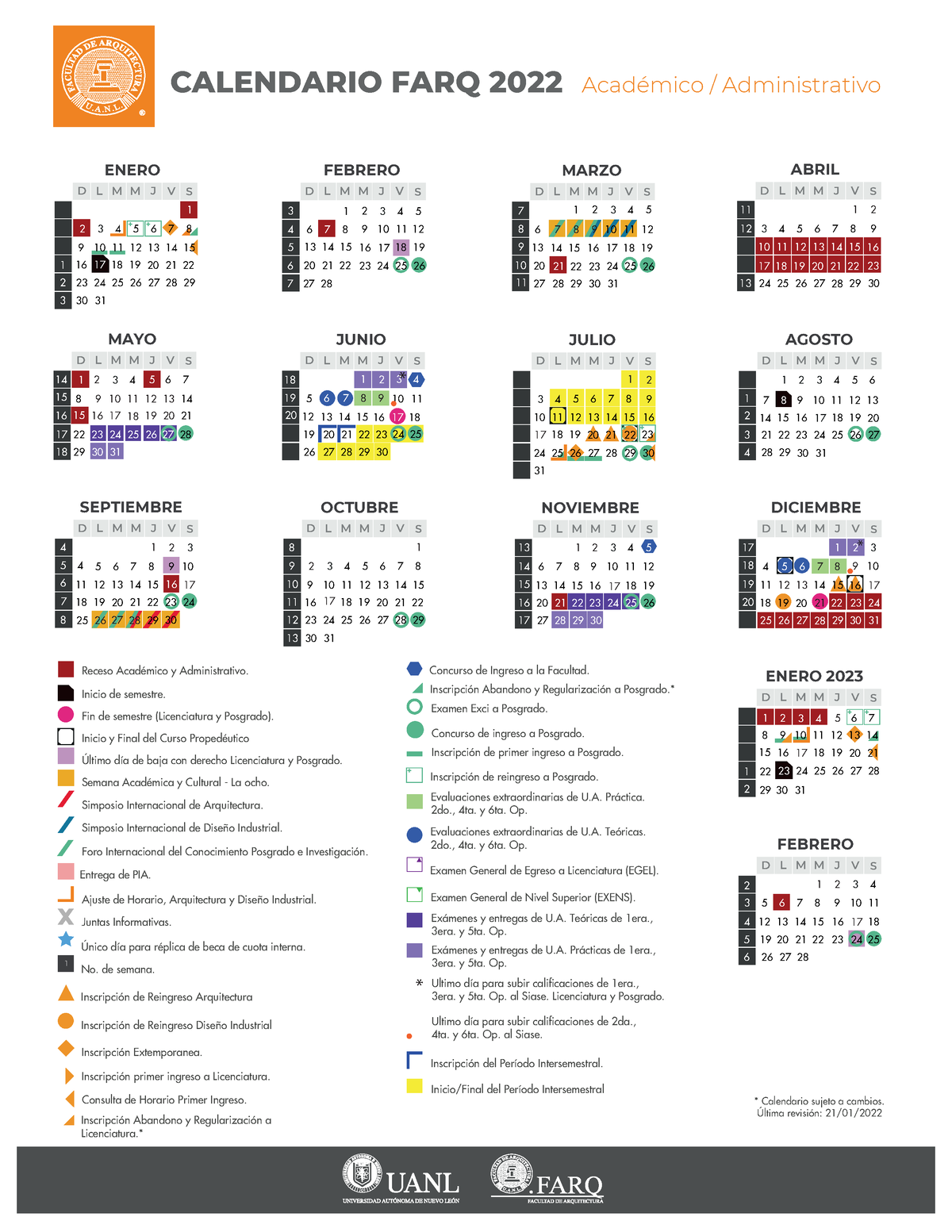 Calendario2022 Calendario CALENDARIO FARQ 2022 Académico