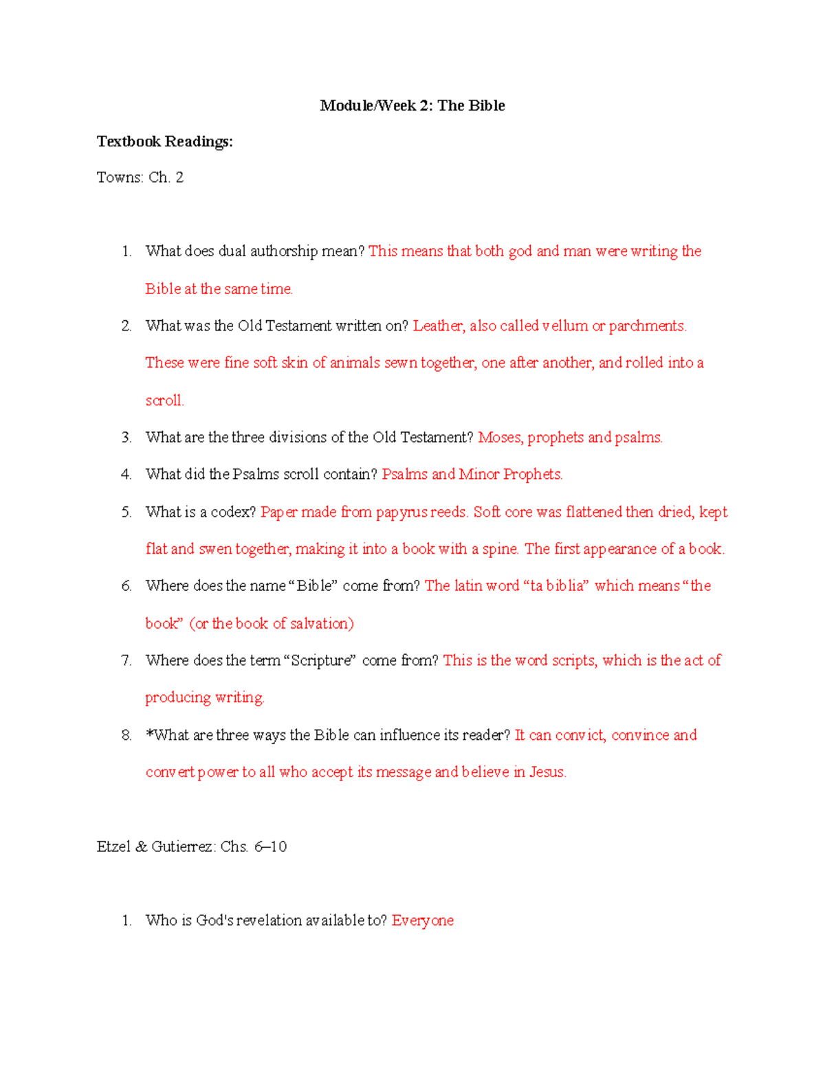 Lecture Notes, Lecture Module 2 Study Guide - Module/Week 2: The Bible ...