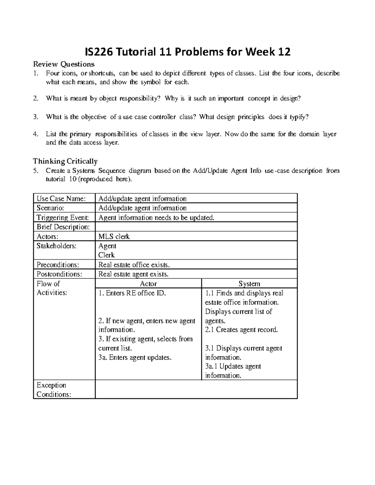 IS226 Tutorial Wk12 - IS226 Tutorial 11 Problems For Week 12 Review ...