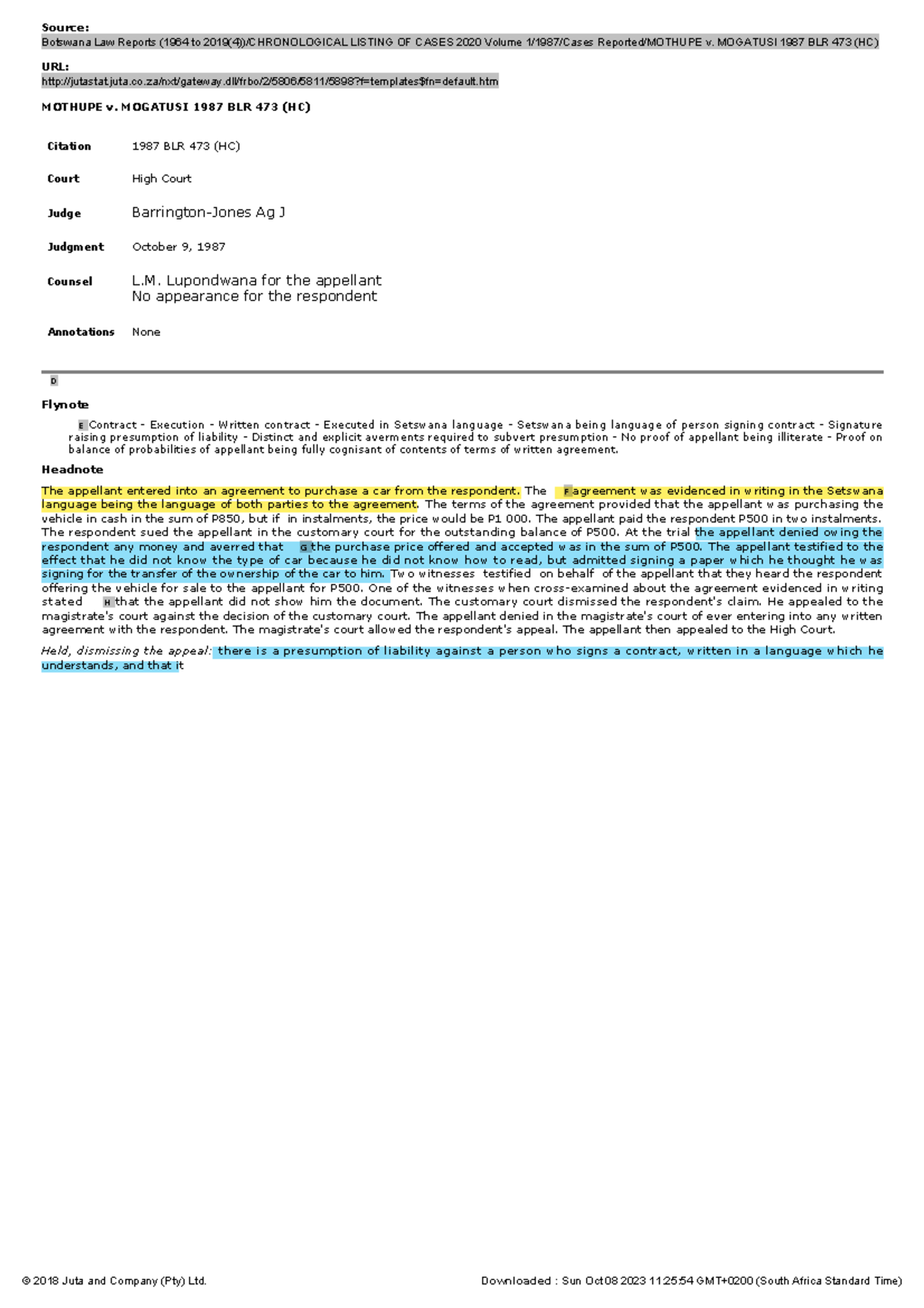 Mothupe v Source Botswana Law Reports (1964 to 2019(4