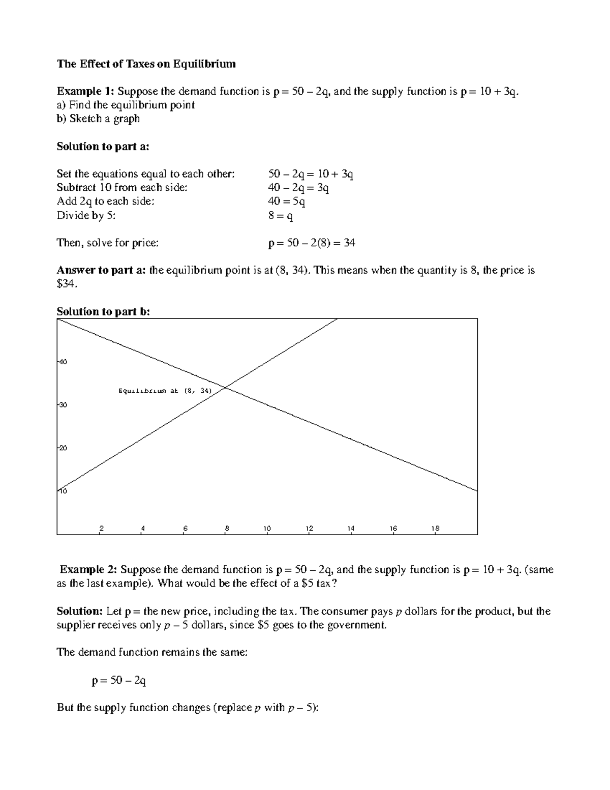 Chapter 3 - extra exo - The Effect of Taxes on Equilibrium Example 1 ...