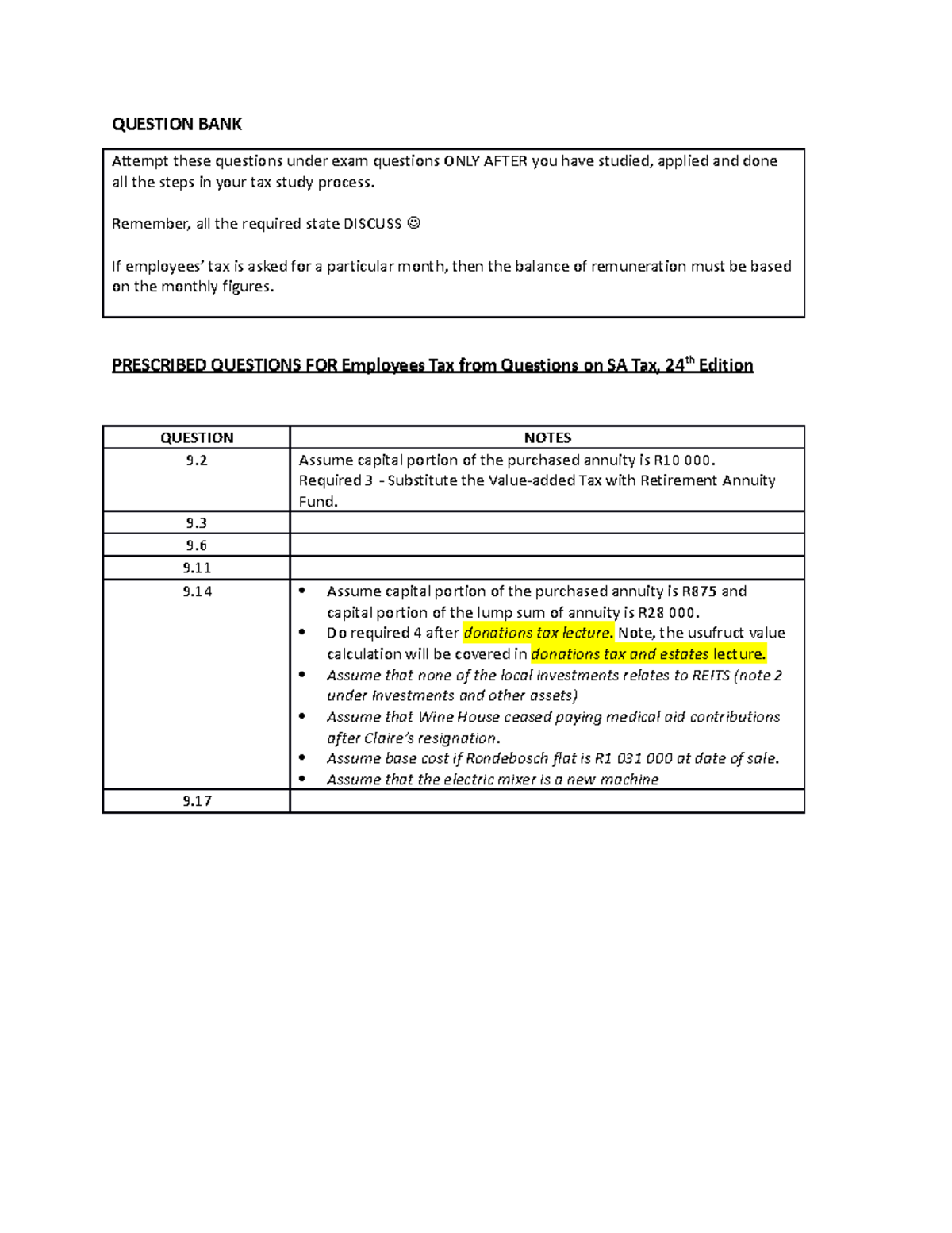 Employees' Tax Question Bank 2023 (004) - QUESTION BANK Attempt these ...