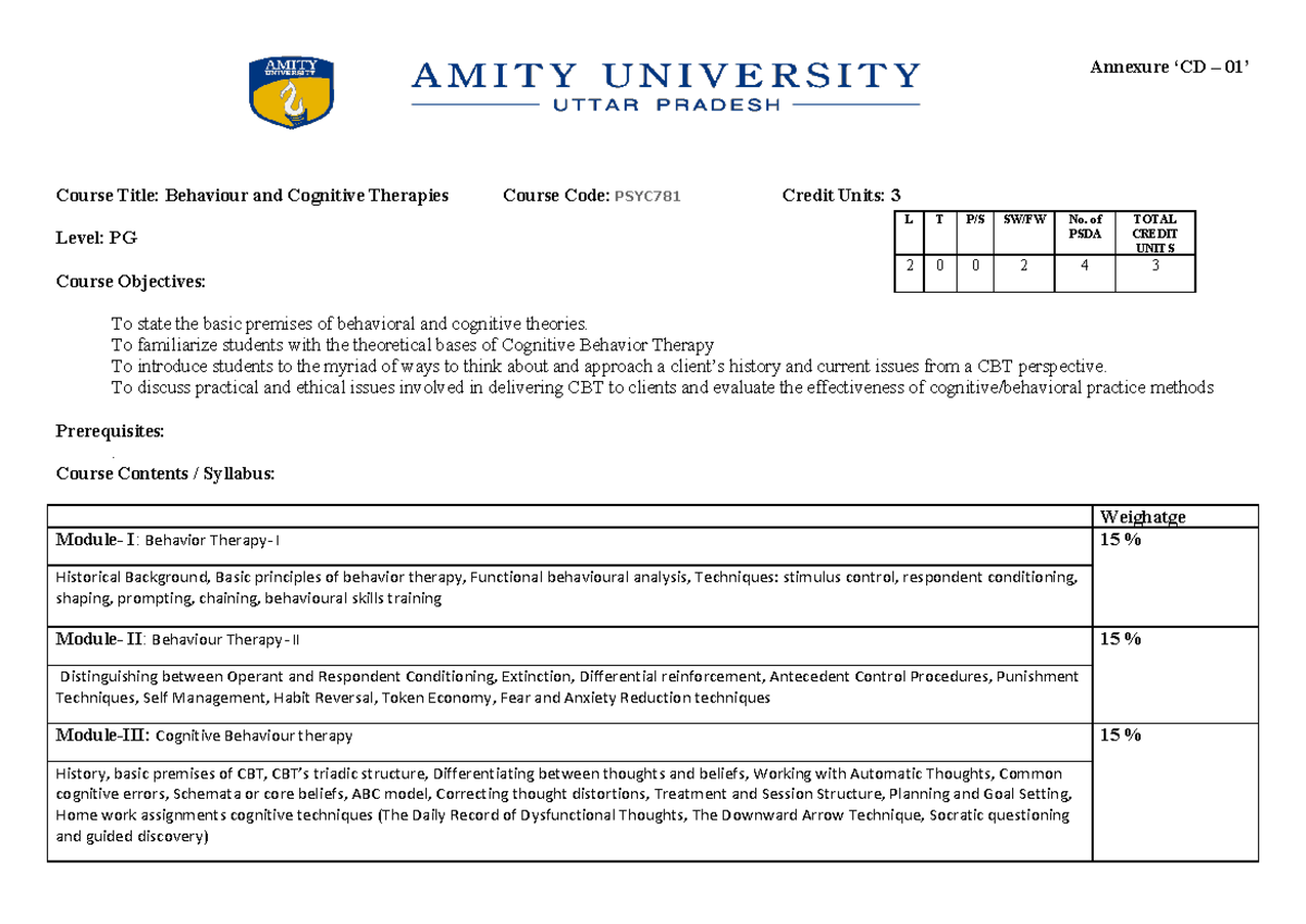 B&C - term material - Annexure ‘CD – 01’ Course Title: Behaviour and ...