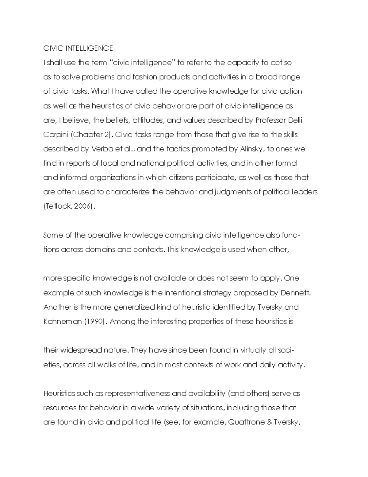 POLITICAL SCIENCE - CIVIC INTELLIGENCE I shall use the term “civic ...
