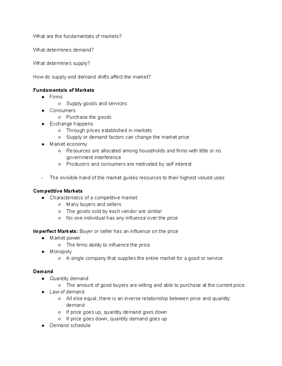 Chapter 3 a Notes - What are the fundamentals of markets? What ...