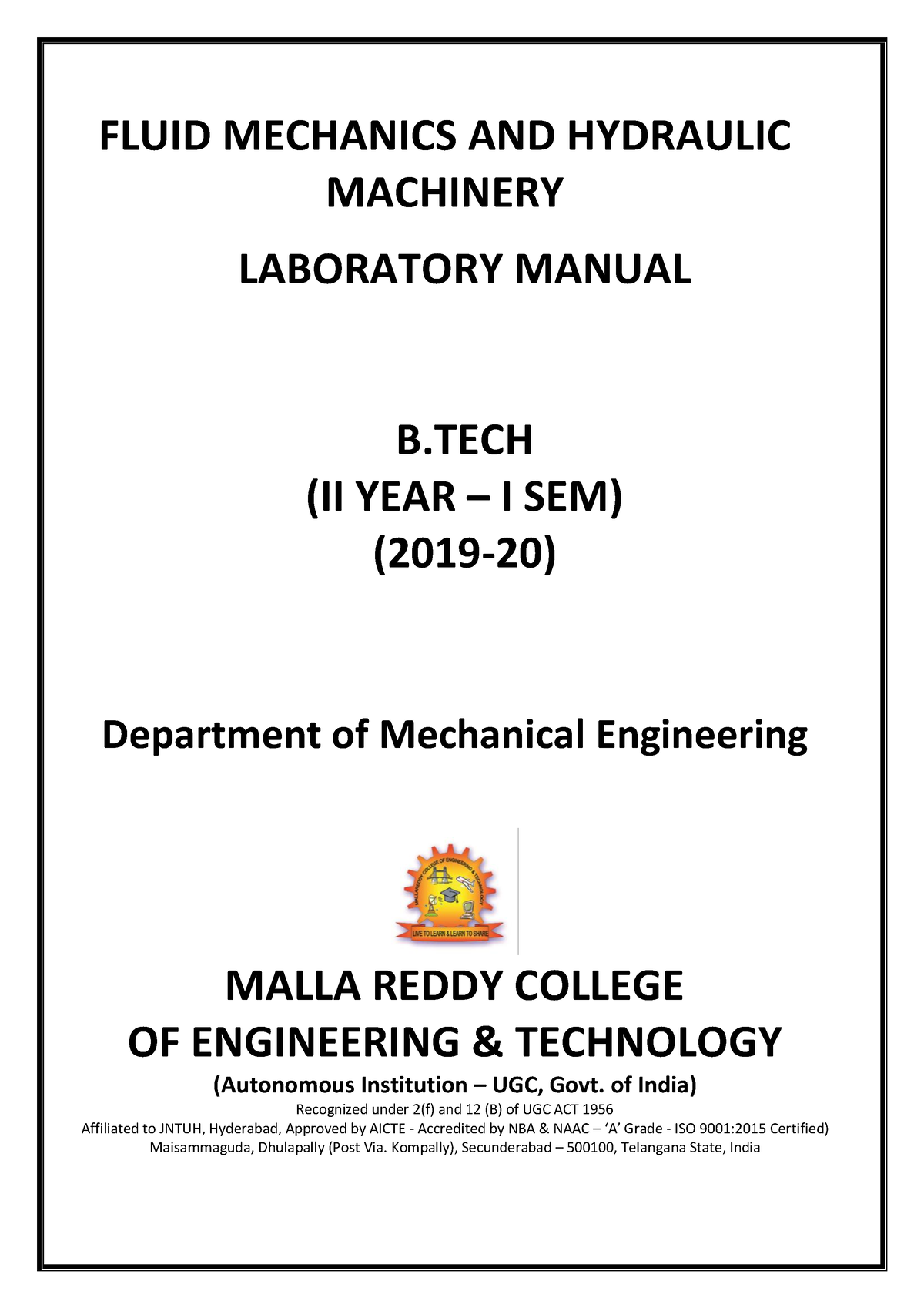 Fluid Mechanics AND Hydraulic Machinery - FLUID MECHANICS AND HYDRAULIC ...