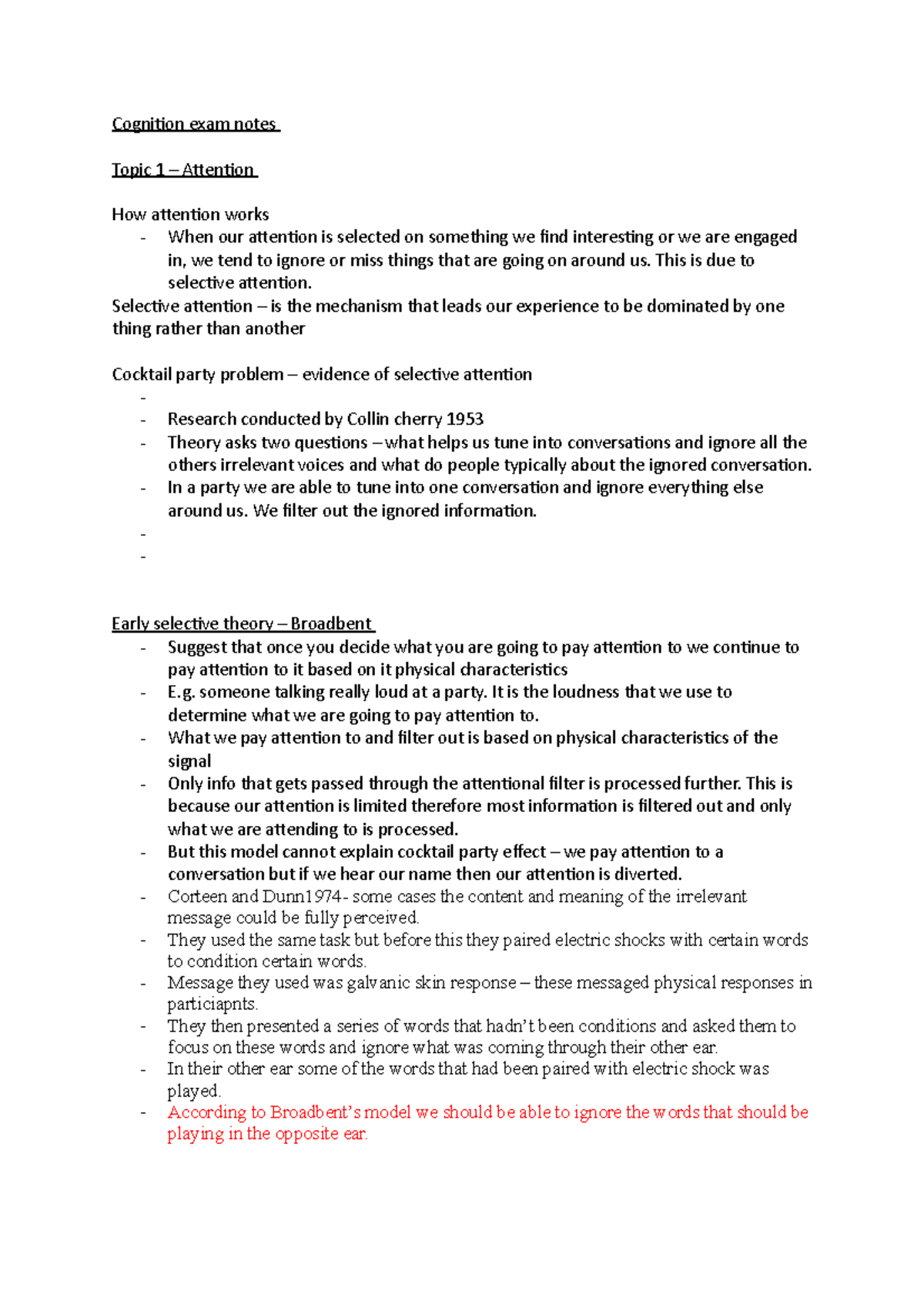 Cognition exam notes - Cognition exam notes Topic 1 – Attention How ...