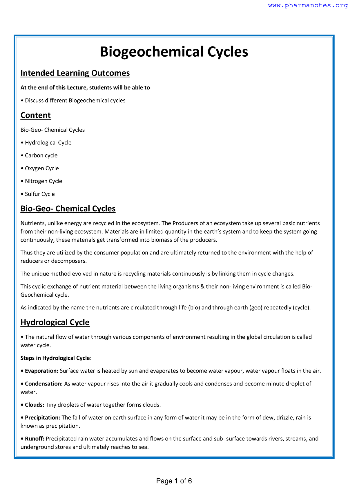 Biogeochemical Cycles - Biogeochemical Cycles Intended Learning ...