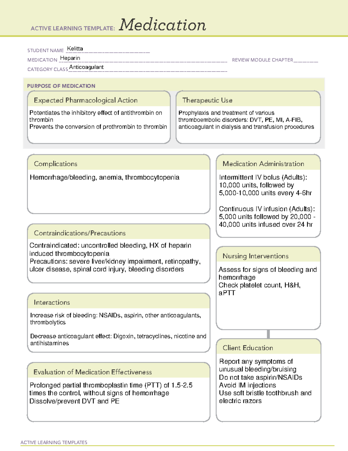 Heparin - Anticoagulant Medication - ACTIVE LEARNING TEMPLATES ...