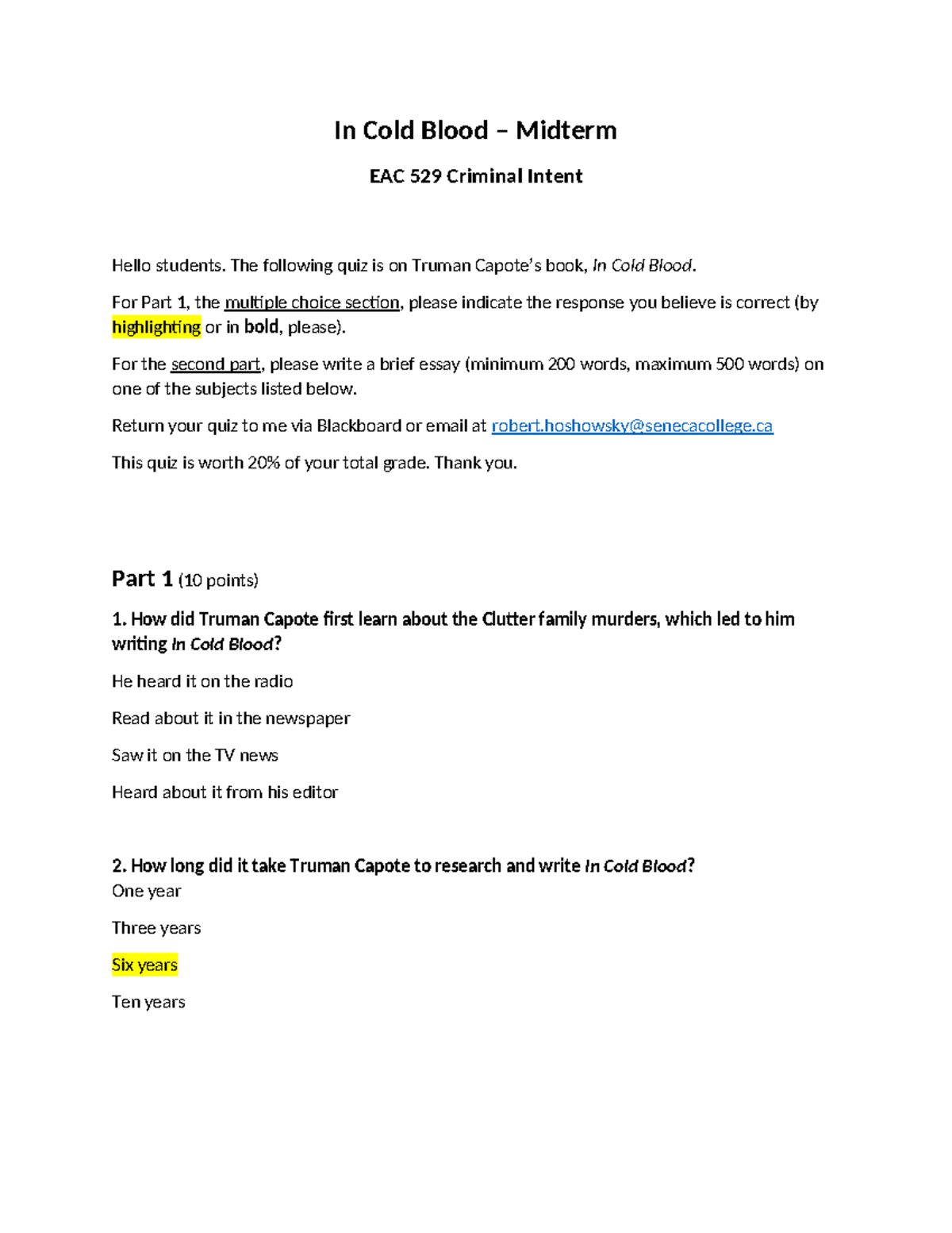 2. In Cold Blood midterm EAC529 In Cold Blood Midterm EAC 529