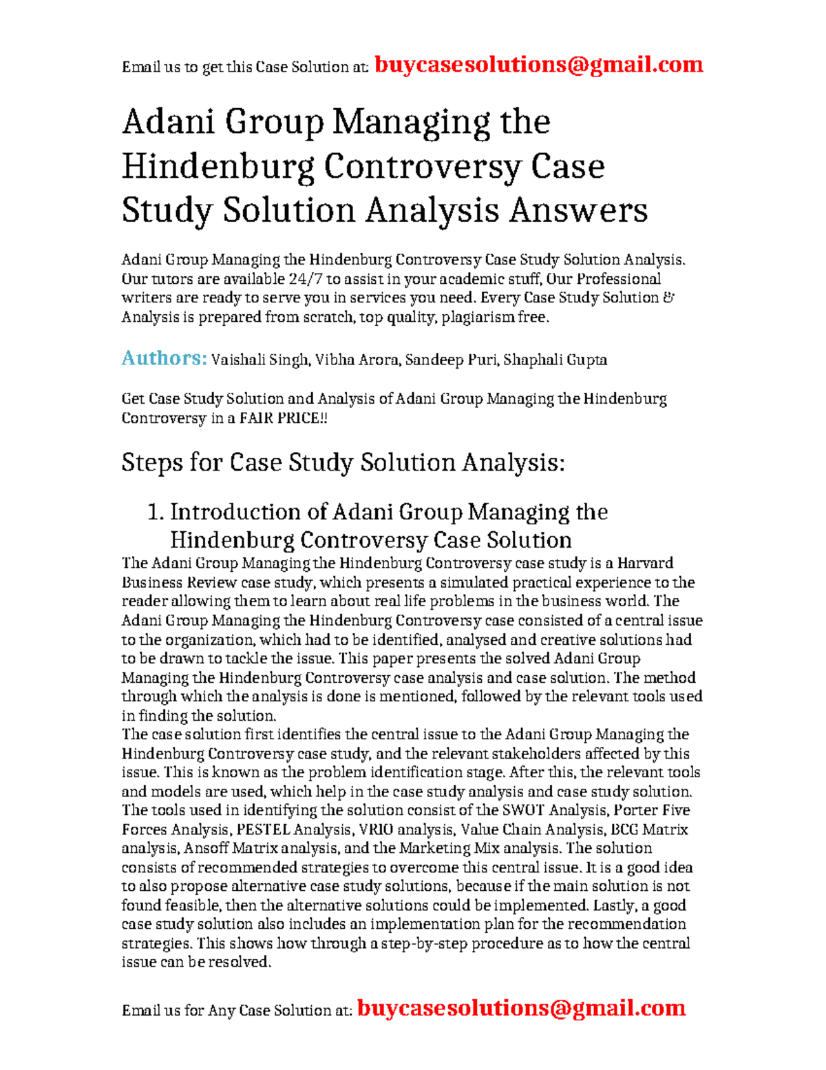 Case Solution Adani Group Managing the Hindenburg Controversy Adani