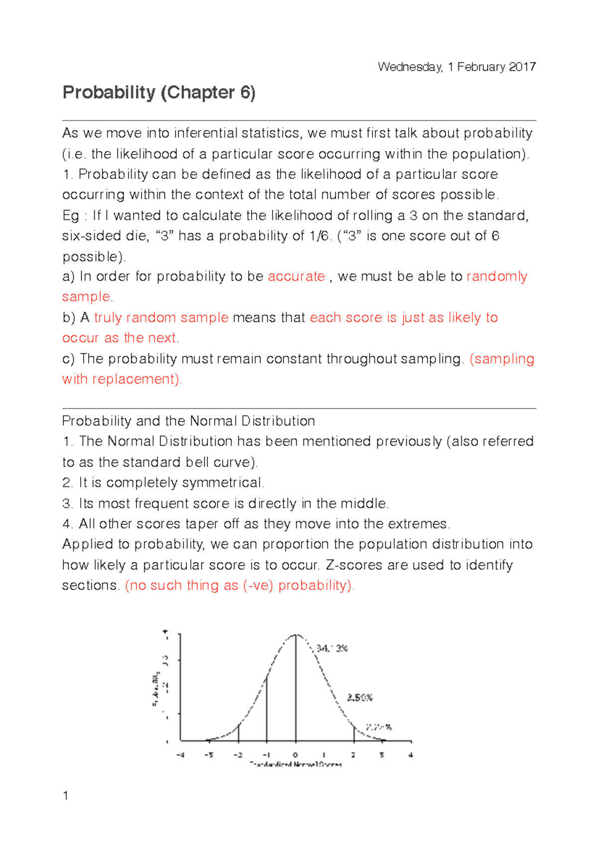 Probability (Chapter 6) - Wednesday, 1 February 2017 Probability ...