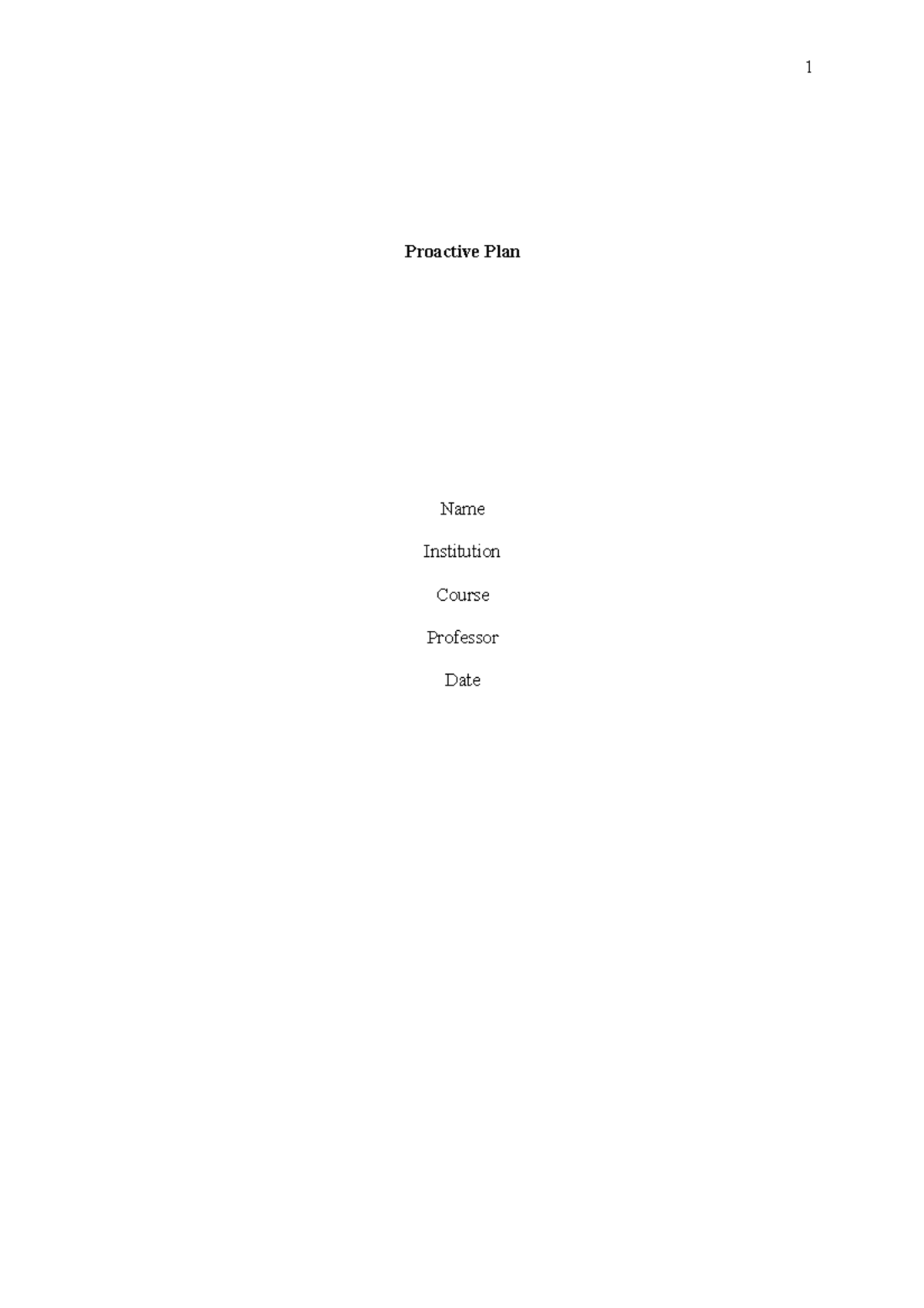 Proactive PLAN - Nursing - Proactive Plan Name Institution Course ...
