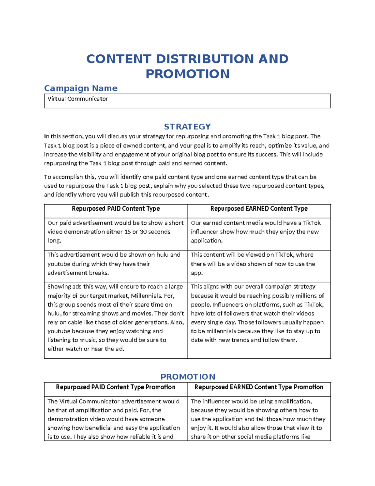 Content Distribution and Promotion template - CONTENT DISTRIBUTION AND ...
