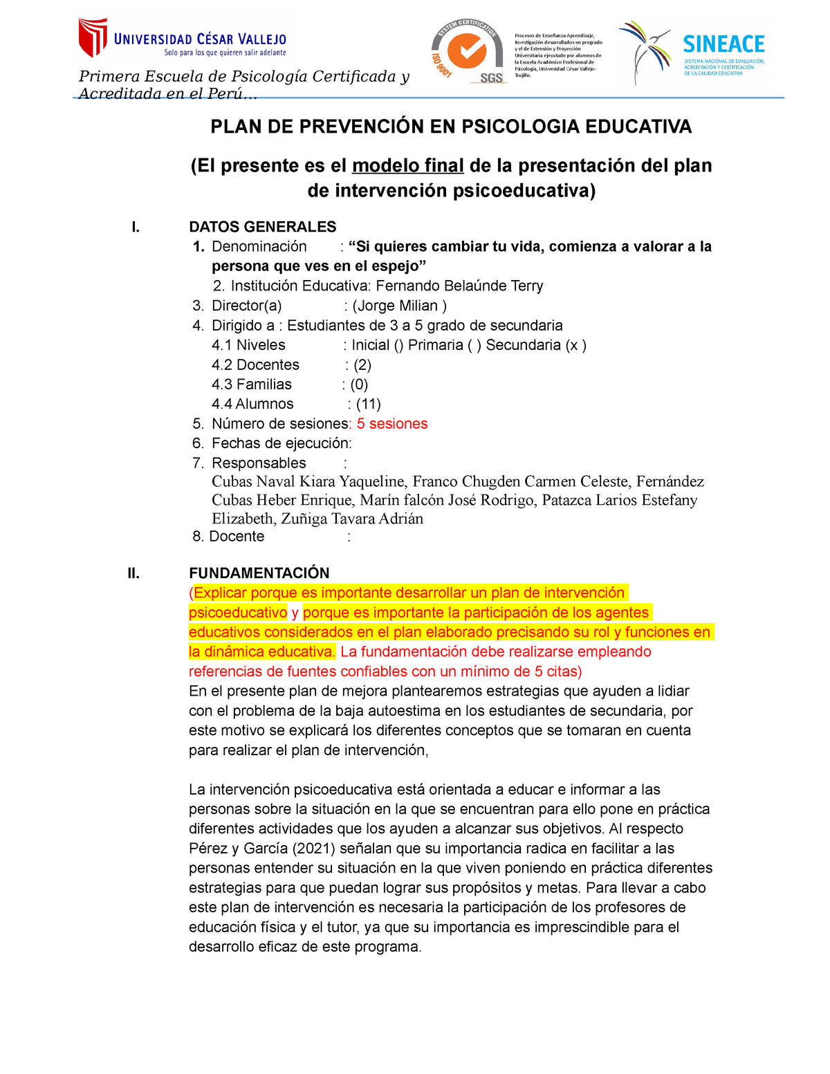 Modelo Plan De Intervención 21 Y El De Extensión Y Proyecciónuniversitaria Ejecutado Por 9997