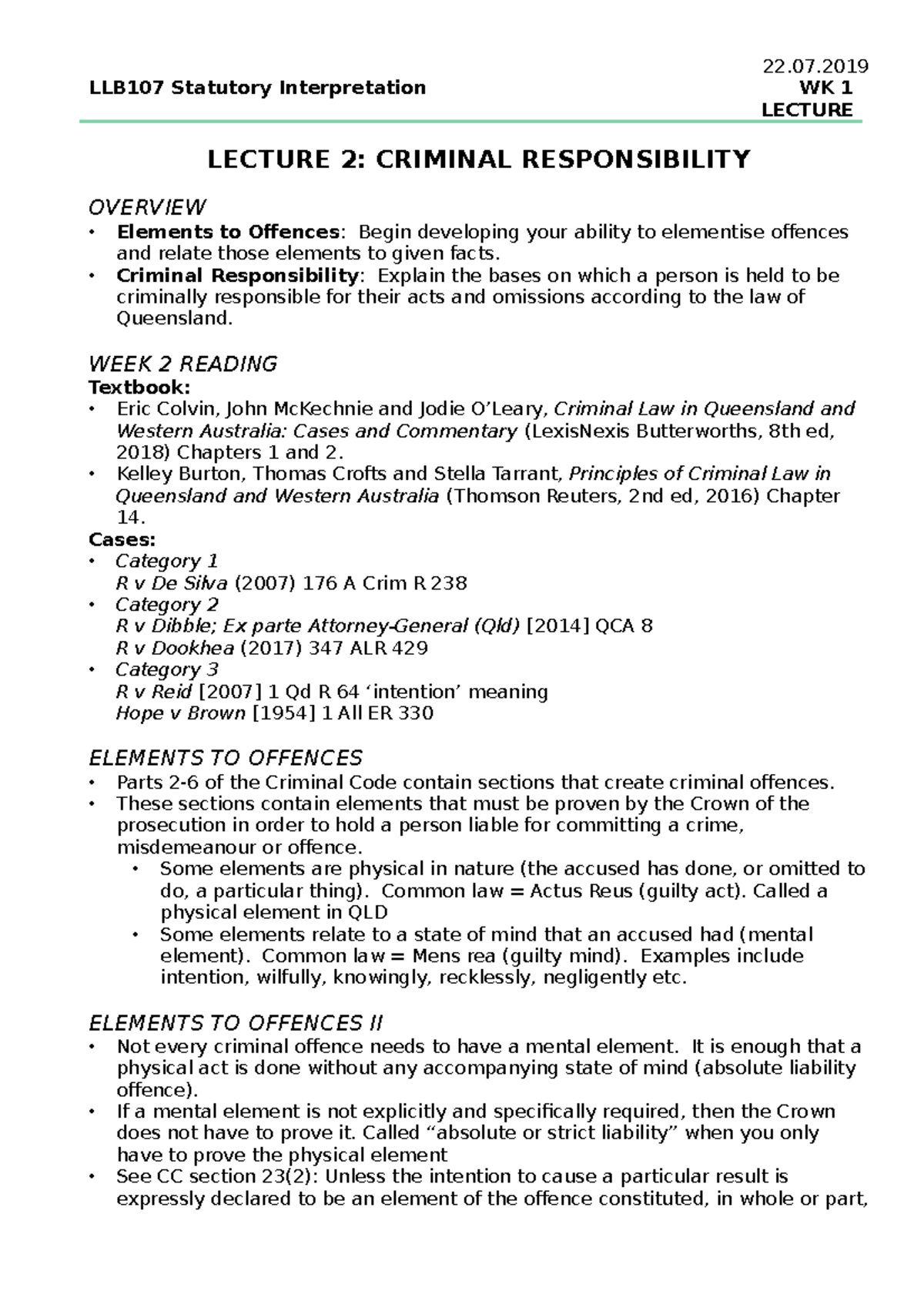 LLB106 LEC 2 - Lecture notes 2 - LLB107 Statutory Interpretation 22.07 ...