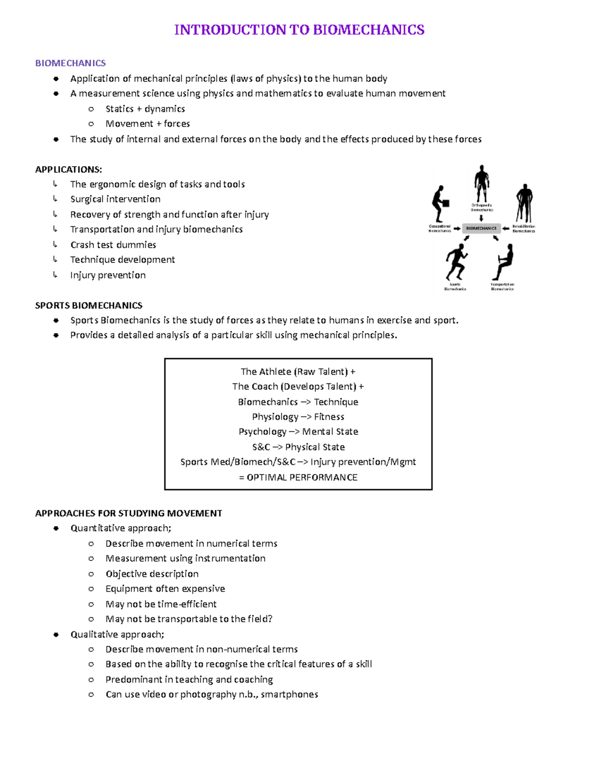 Biomechanics of Human Movement - Weeks 1-5 - INTRODUCTION TO ...