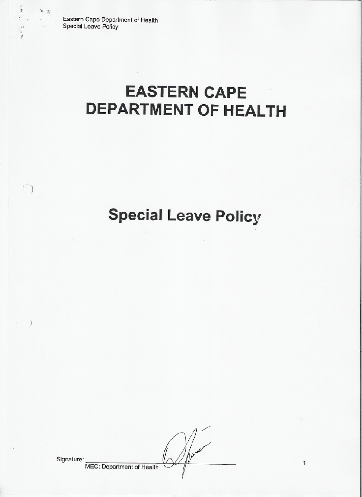 Ecdoh Special Leave Policy - HRM1501 - Studocu