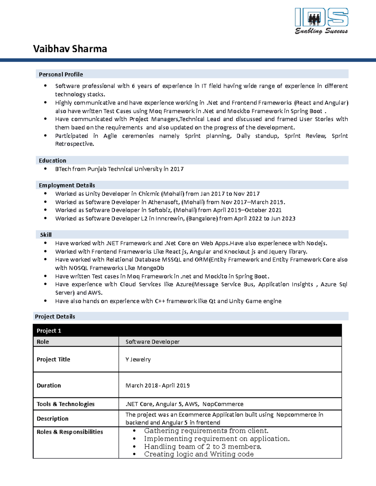 IDS format-Vaibhav Sharma - Vaibhav Sharma Personal Profile Software ...