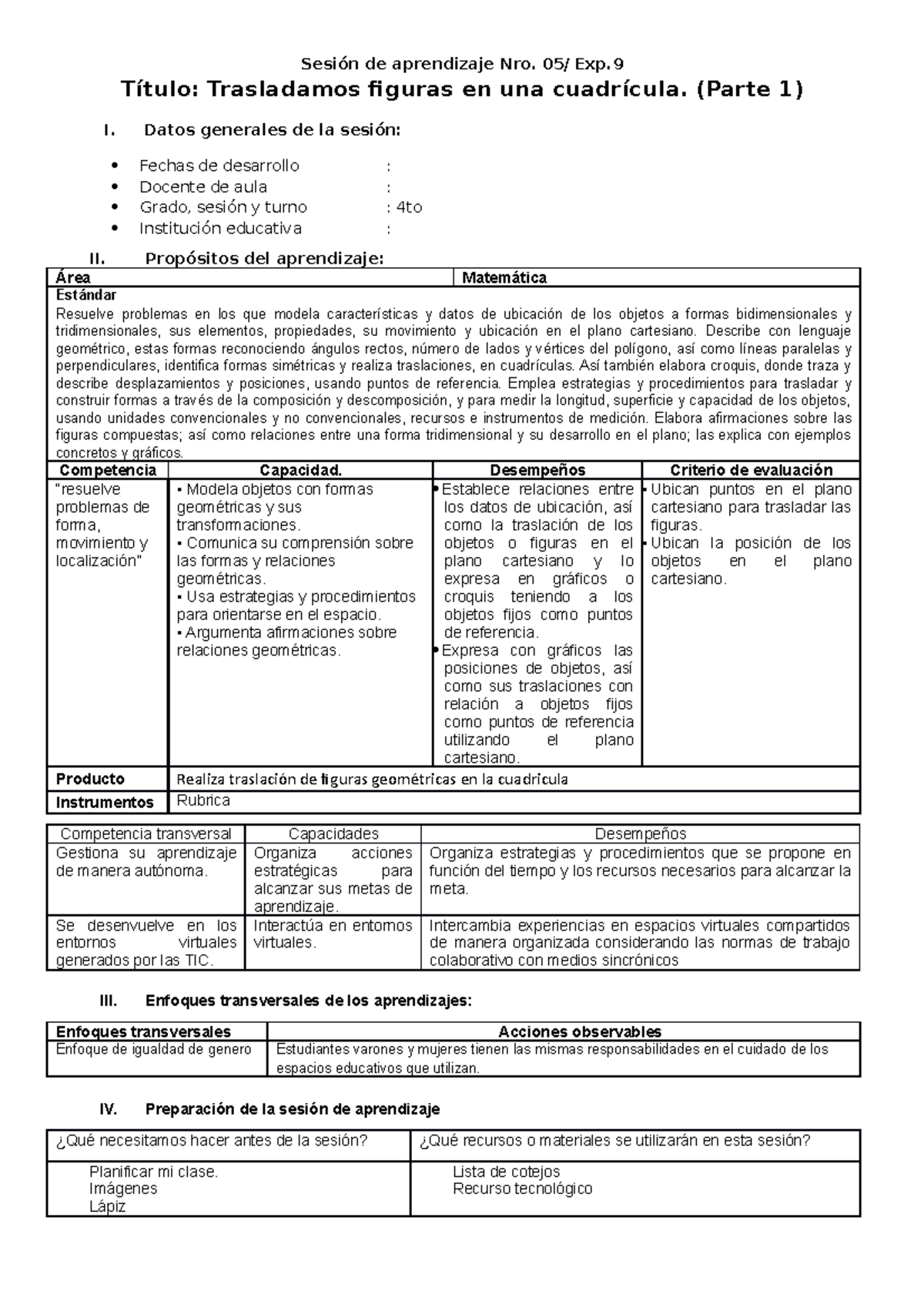 06Ses4 Tosem.1-EXP9- 2022 - Sesión De Aprendizaje Nro. 05/ Exp. Título ...