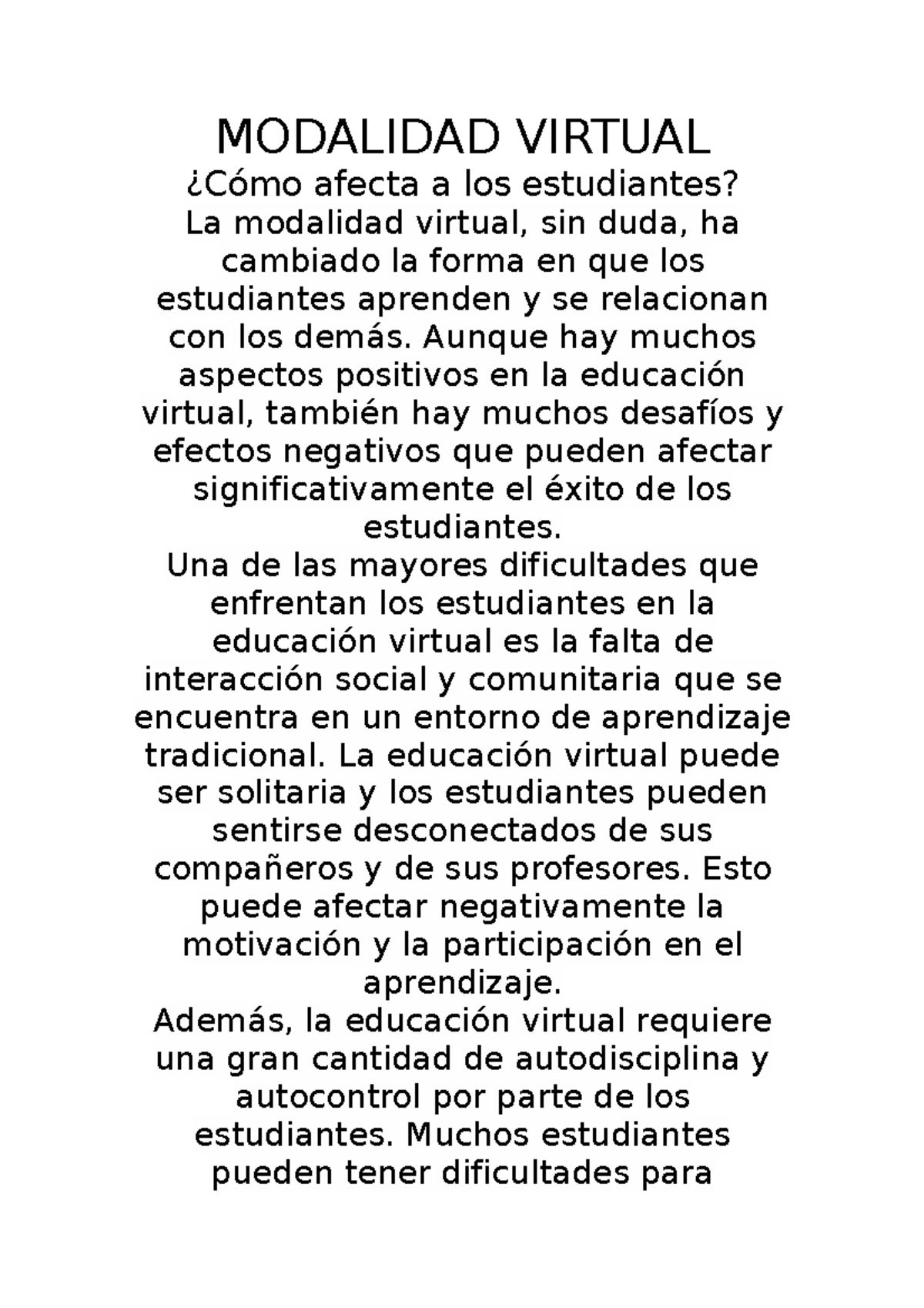 Modalidad Virtual - JAJAAJA si - MODALIDAD VIRTUAL ¿Cómo afecta a los ...