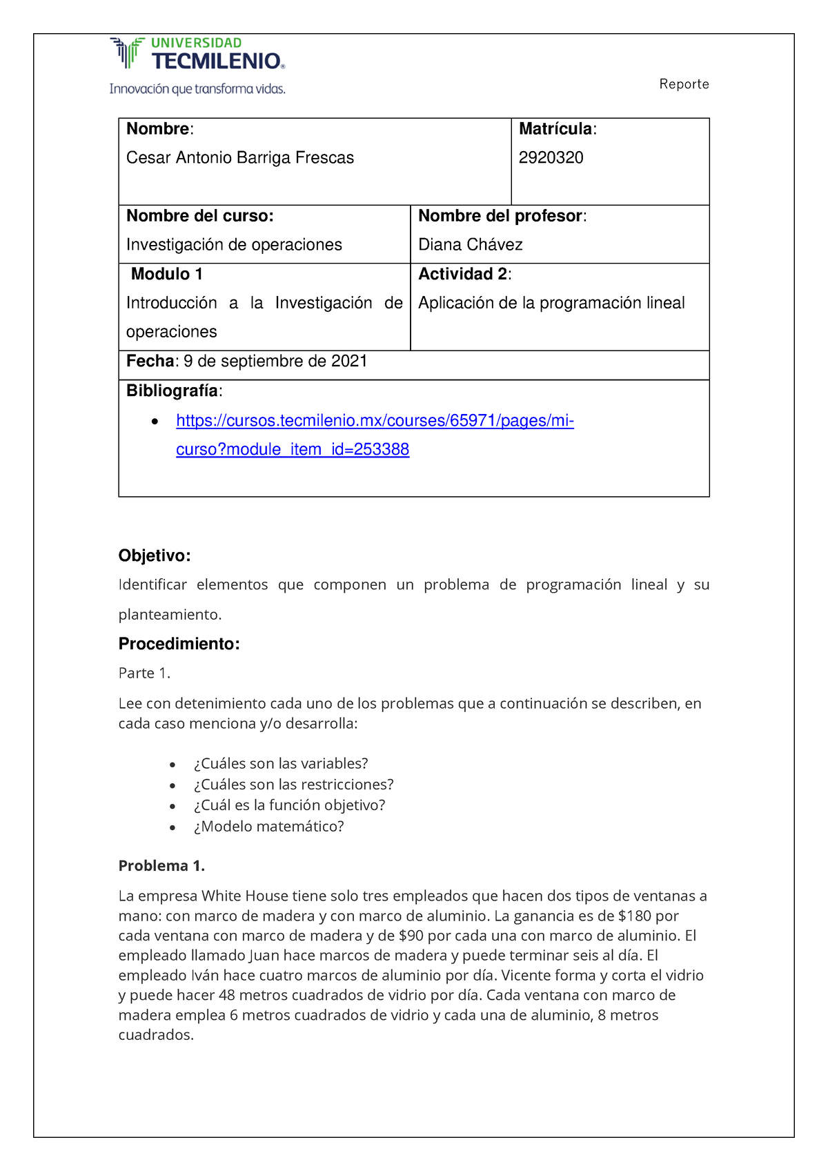 Actividad 2 Investigacion De Operaciones PDF - Nombre : Cesar Antonio ...