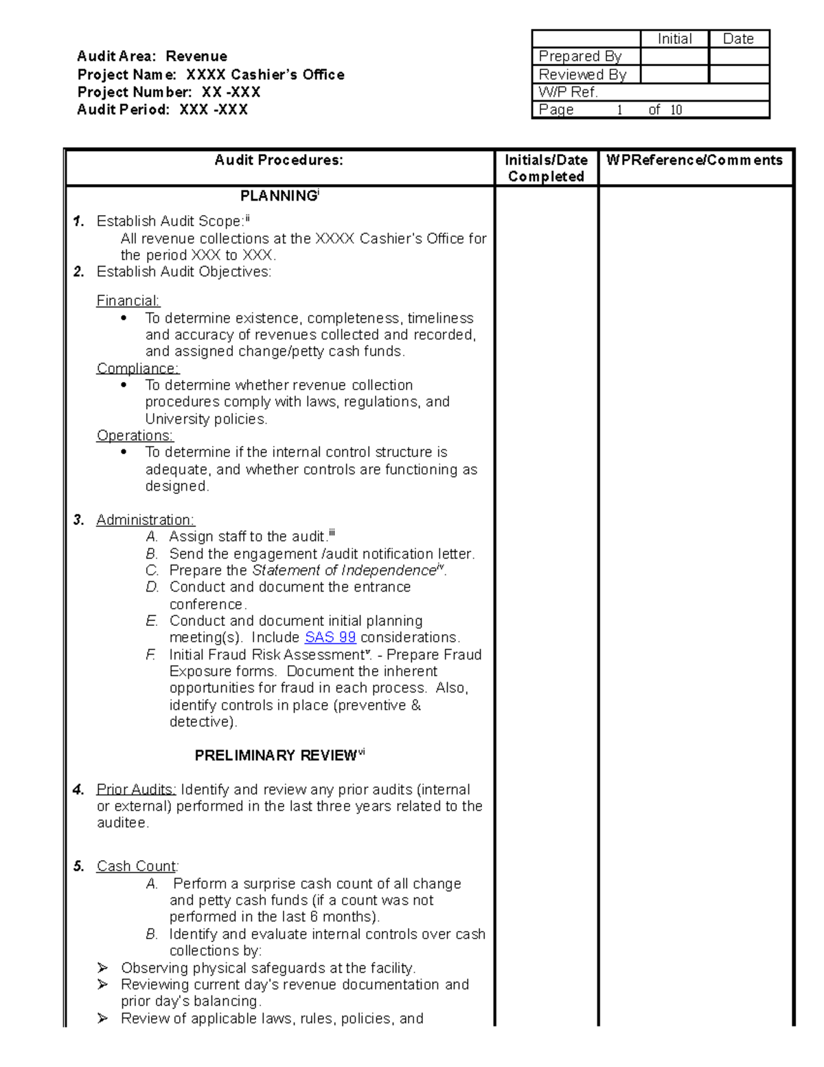 Internal Audit Walkthrough Template