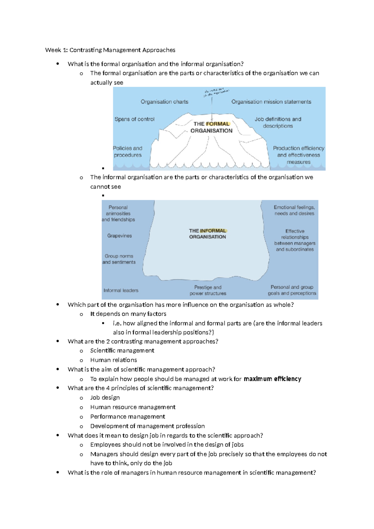 Revision - Week 1: Contrasting Management Approaches What is the formal ...