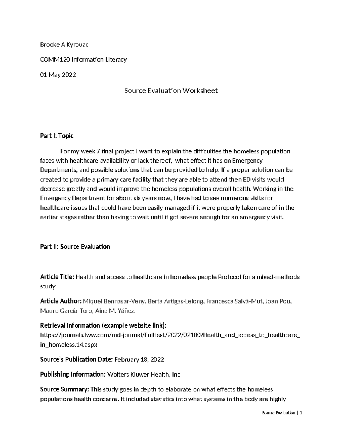 Source Evaluation Worksheet - Brooke A Kyrouac COMM120 Information ...
