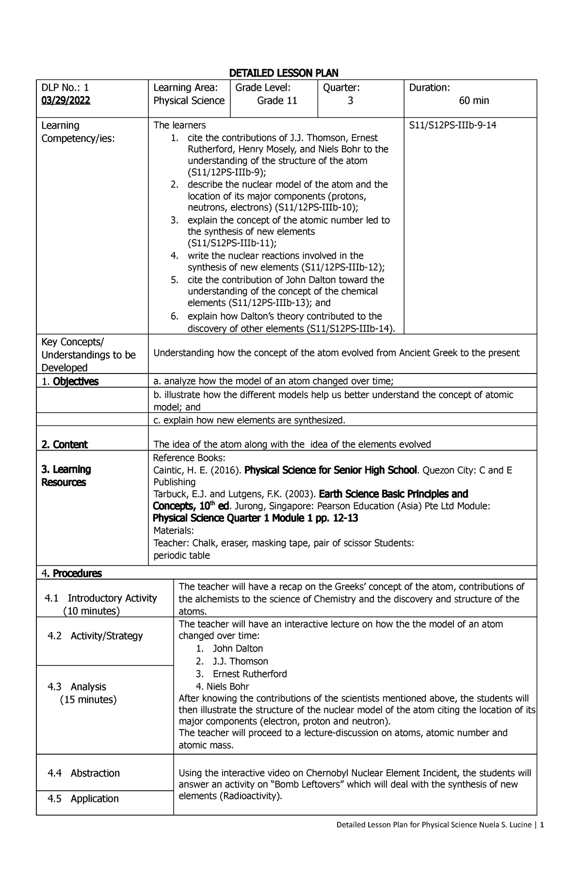 Lesson plan on science 7 - DETAILED LESSON PLAN DLP No.: 1 03 / 29 ...