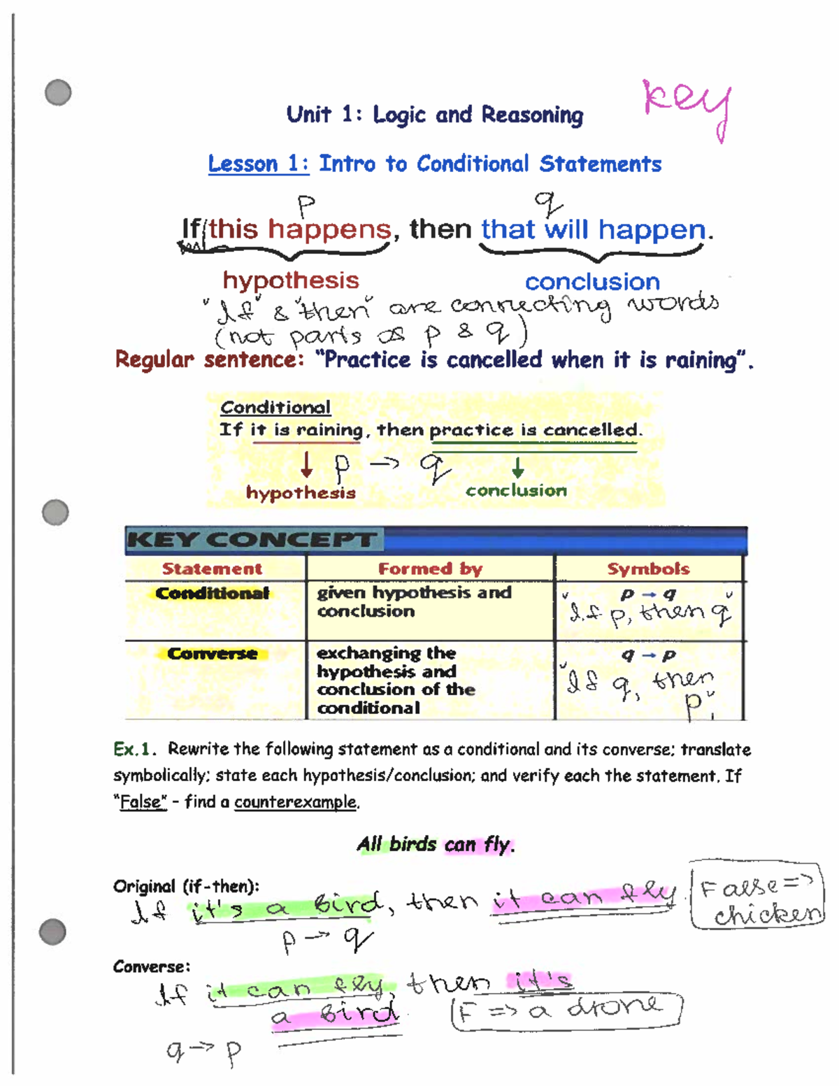 geometry unit 1 lesson 2 homework answer key