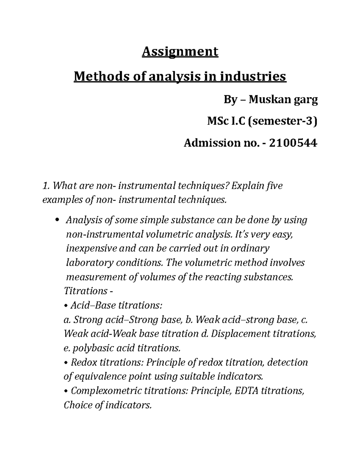 Assignment2 Lecture notes on non instrumental methods of analysis we