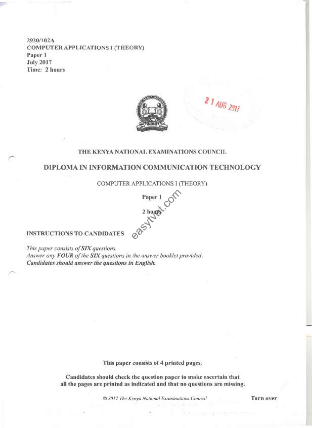 2017 j - Lecture revision papers for tvets - 21A Us 2811 2920/102A ...