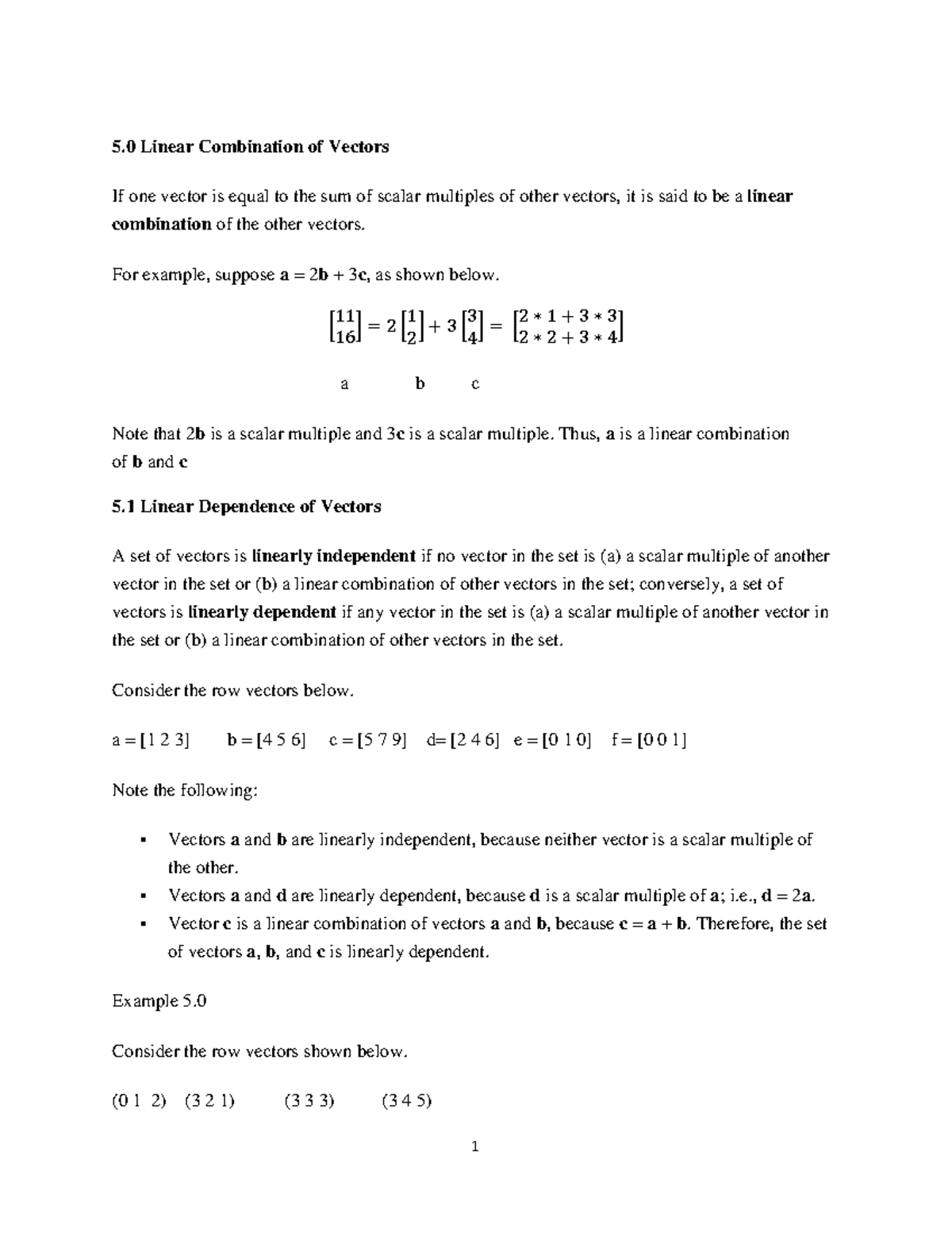 Topic 5 Linear Combination Linear dependence scanning, orthogonal - 5 ...