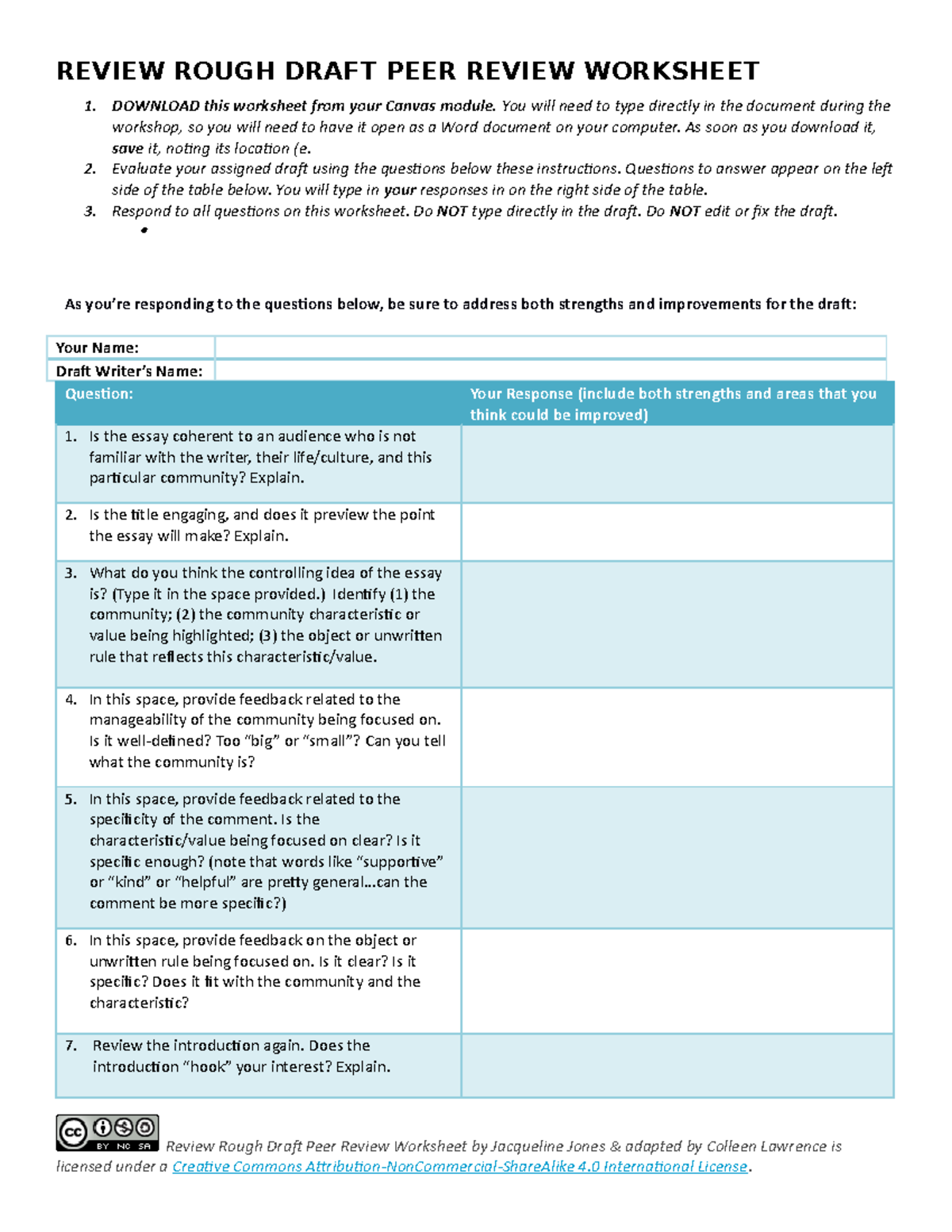 Workshop Essay 1 - REVIEW ROUGH DRAFT PEER REVIEW WORKSHEET DOWNLOAD ...