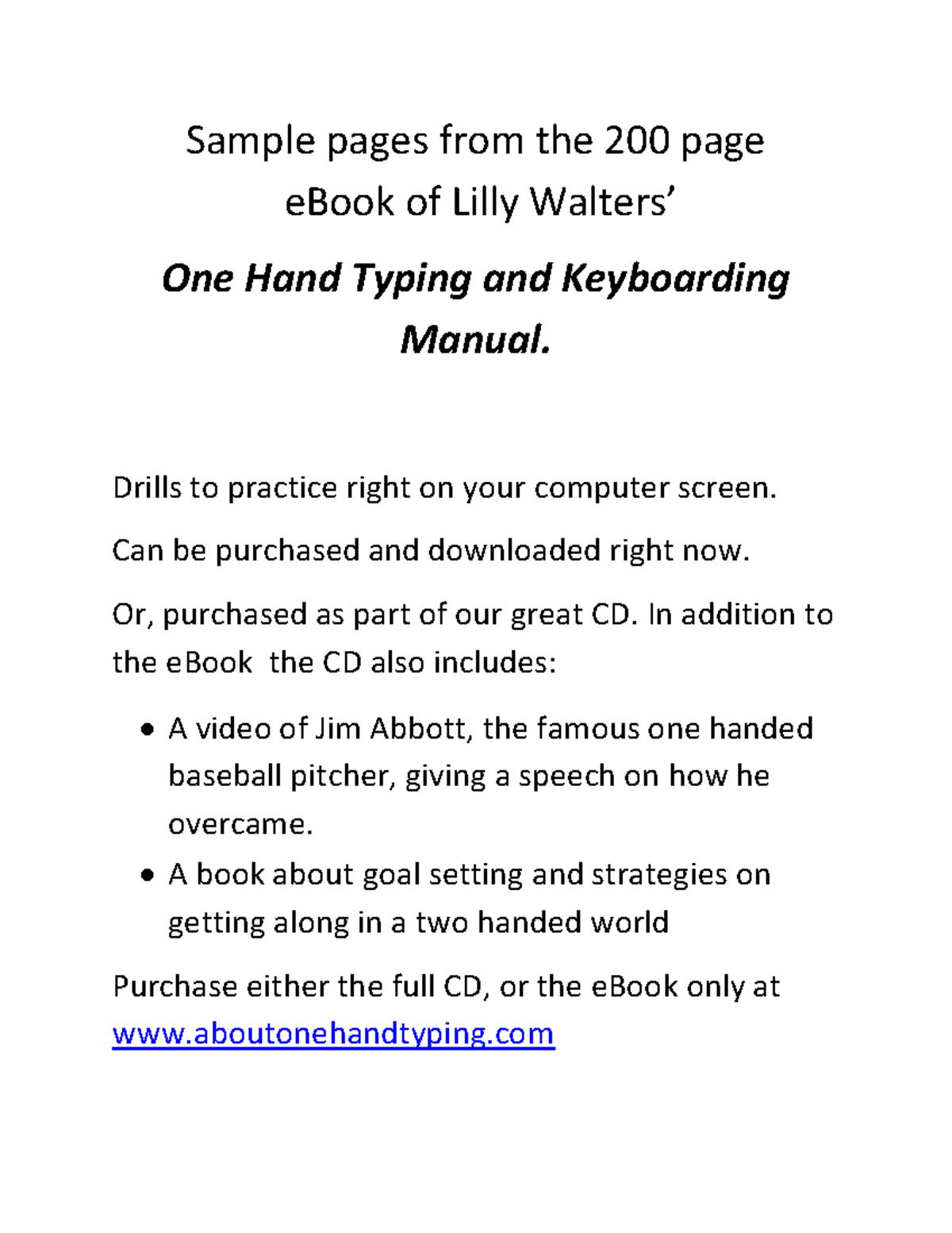 One hand typing Practice Manual (sample) - Sample pages from the 200 ...