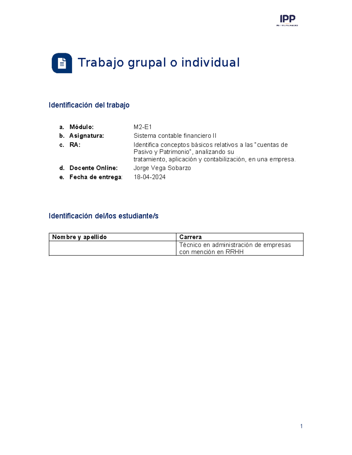 T1 M2 Sistema Contable Financiero II - Trabajo Grupal O Individual ...