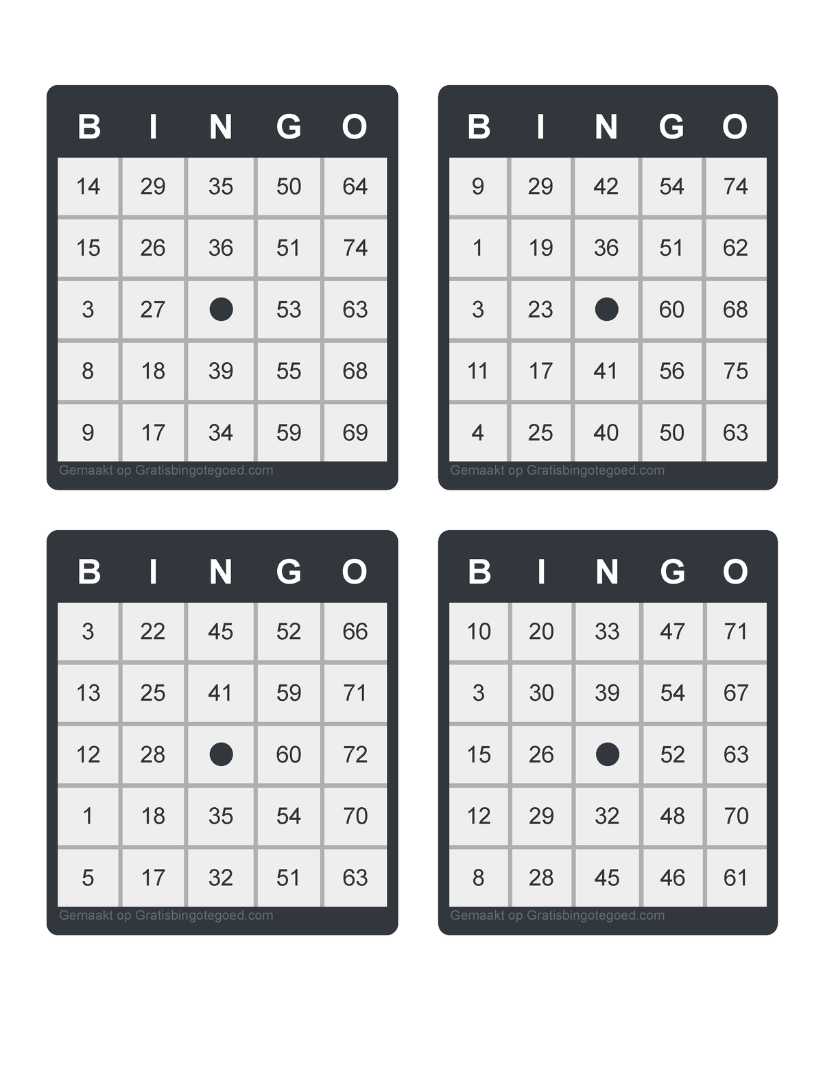 Bingo Kaarten Bla 14 29 35 50 64 15 26 36 51 74 3 27 53 63 8 18