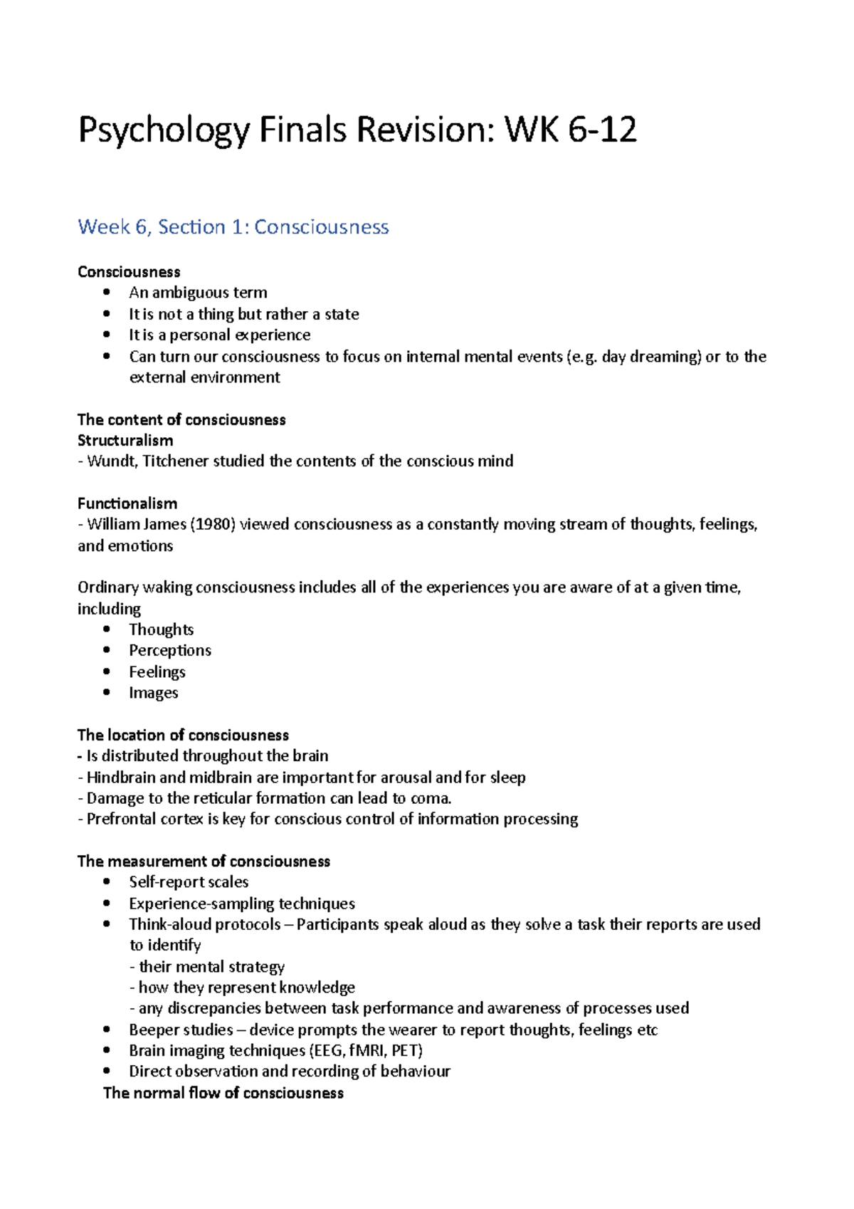 Psychology Finals Revision 1001PSY Griffith Studocu