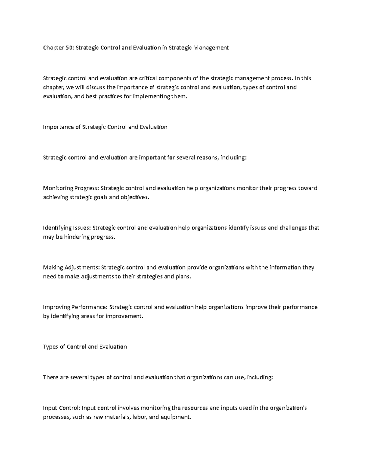 2 - Moudle - Chapter 50: Strategic Control and Evaluation in Strategic ...