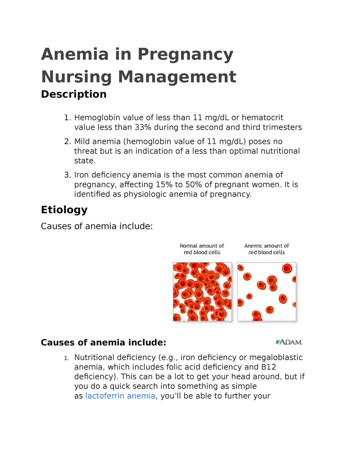 Anemia Nursing Management Anemia In Pregnancy Nursing Management Description Hemoglobin 1372