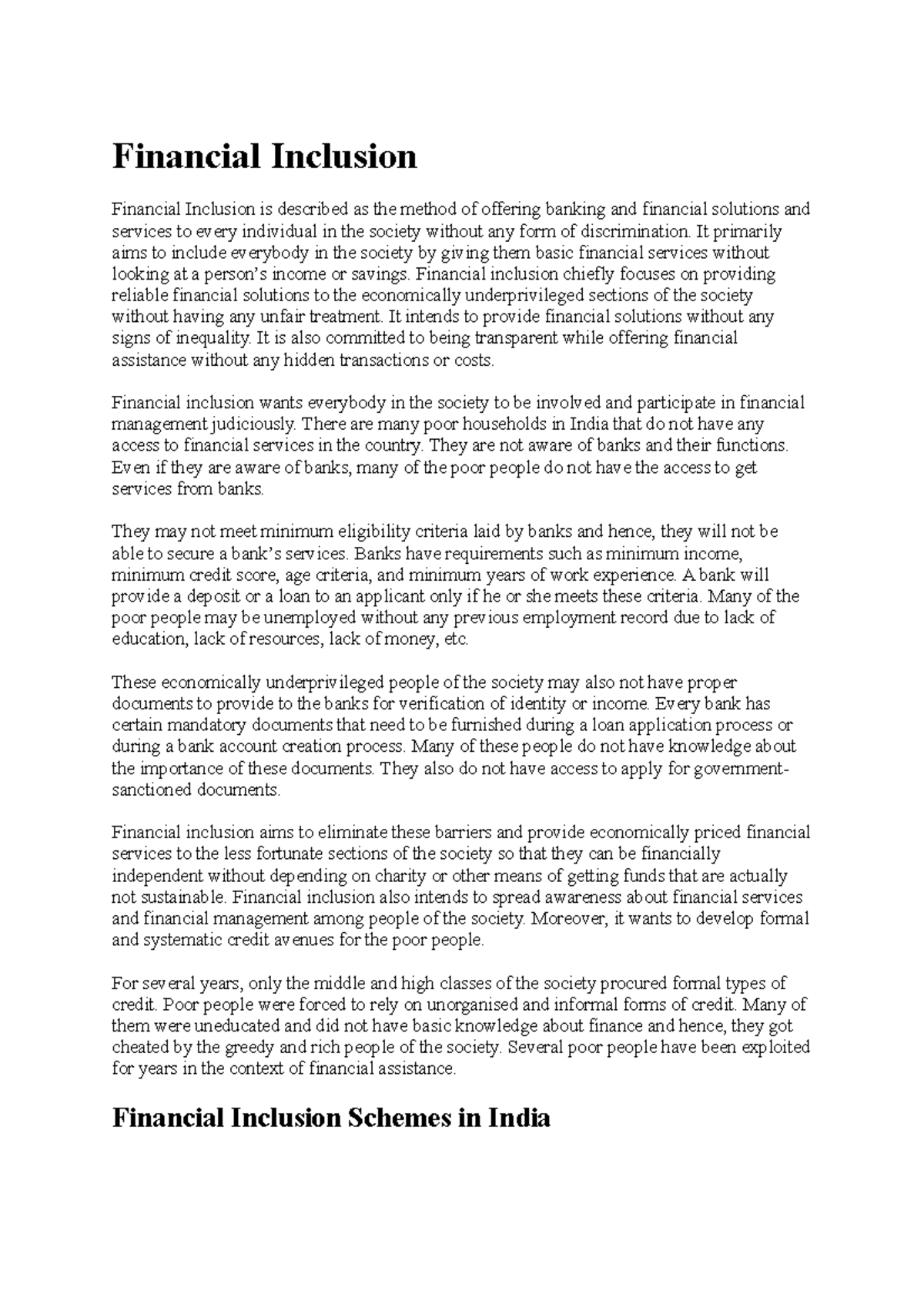 Financial Inclusion - Financial Inclusion Financial Inclusion is ...