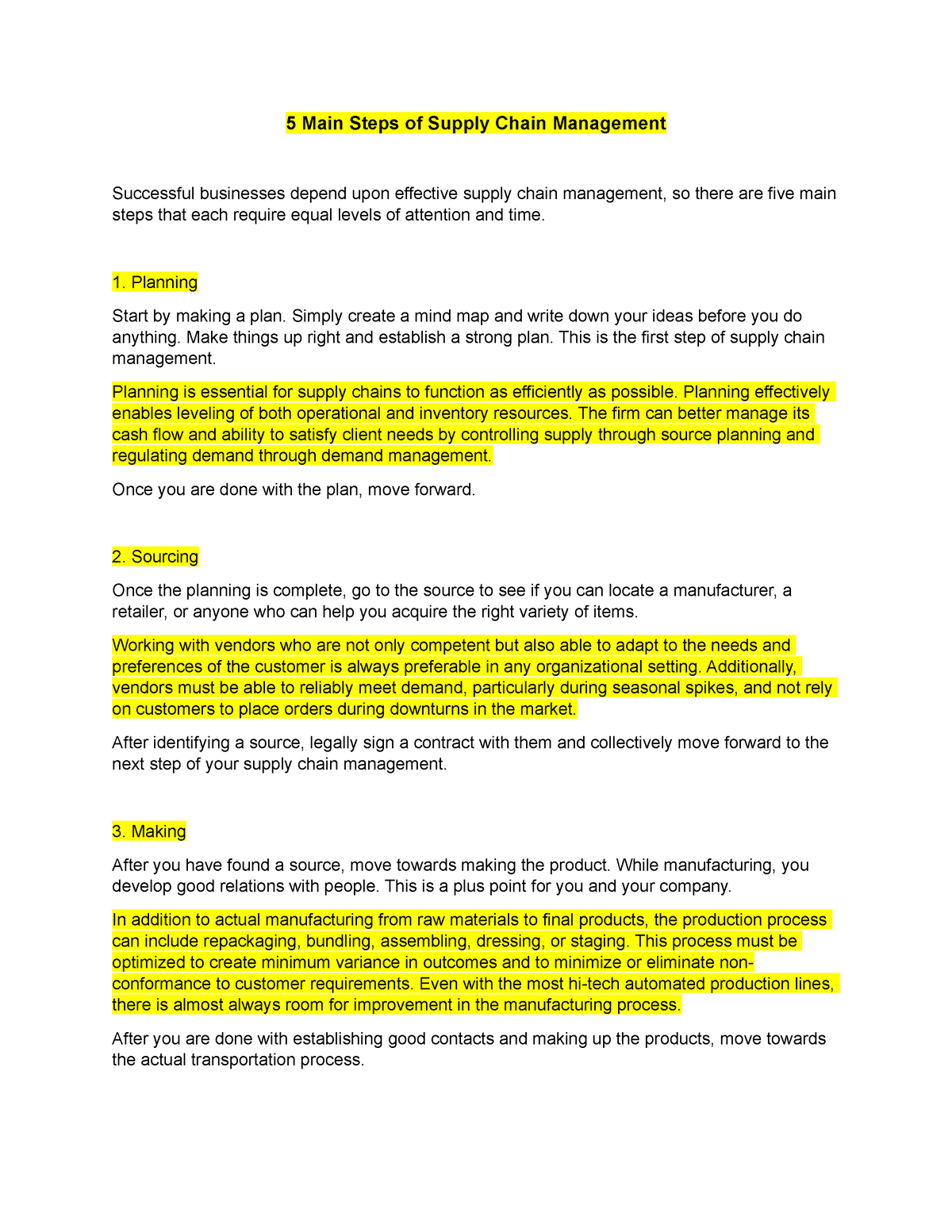 5 Basic Steps of Supply Chain Management 5 Main Steps Of Supply Chain 