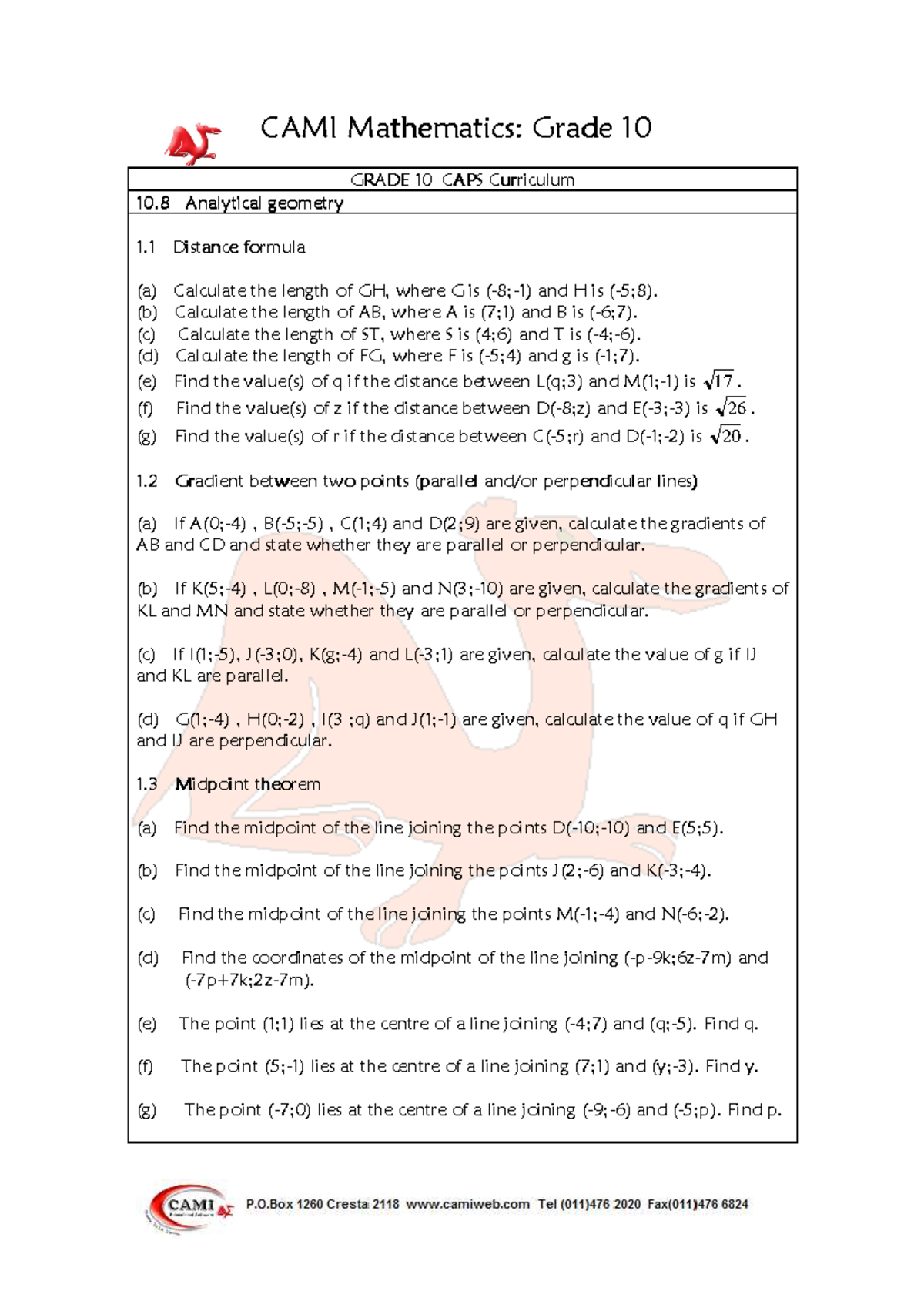 Grade 10 Analytical Geometry - - Studocu