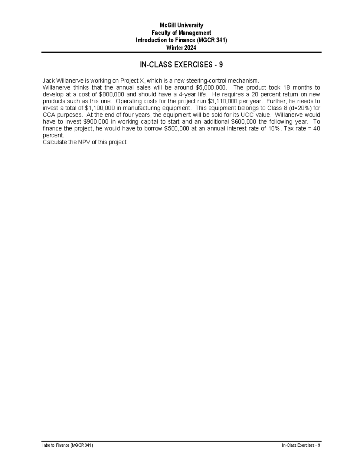 Inclass 9 - in class activity chapter 9 - McGill University Faculty of ...
