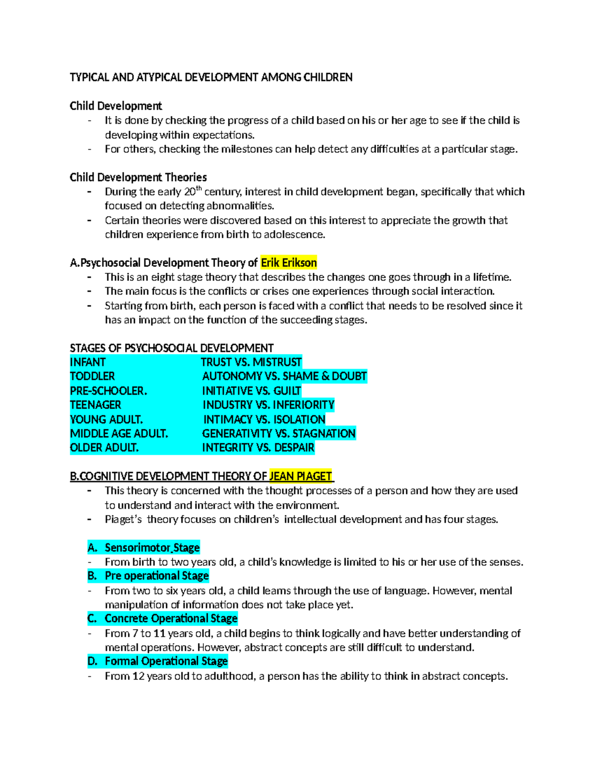 Reviewer - TYPICAL AND ATYPICAL DEVELOPMENT AMONG CHILDREN Child ...