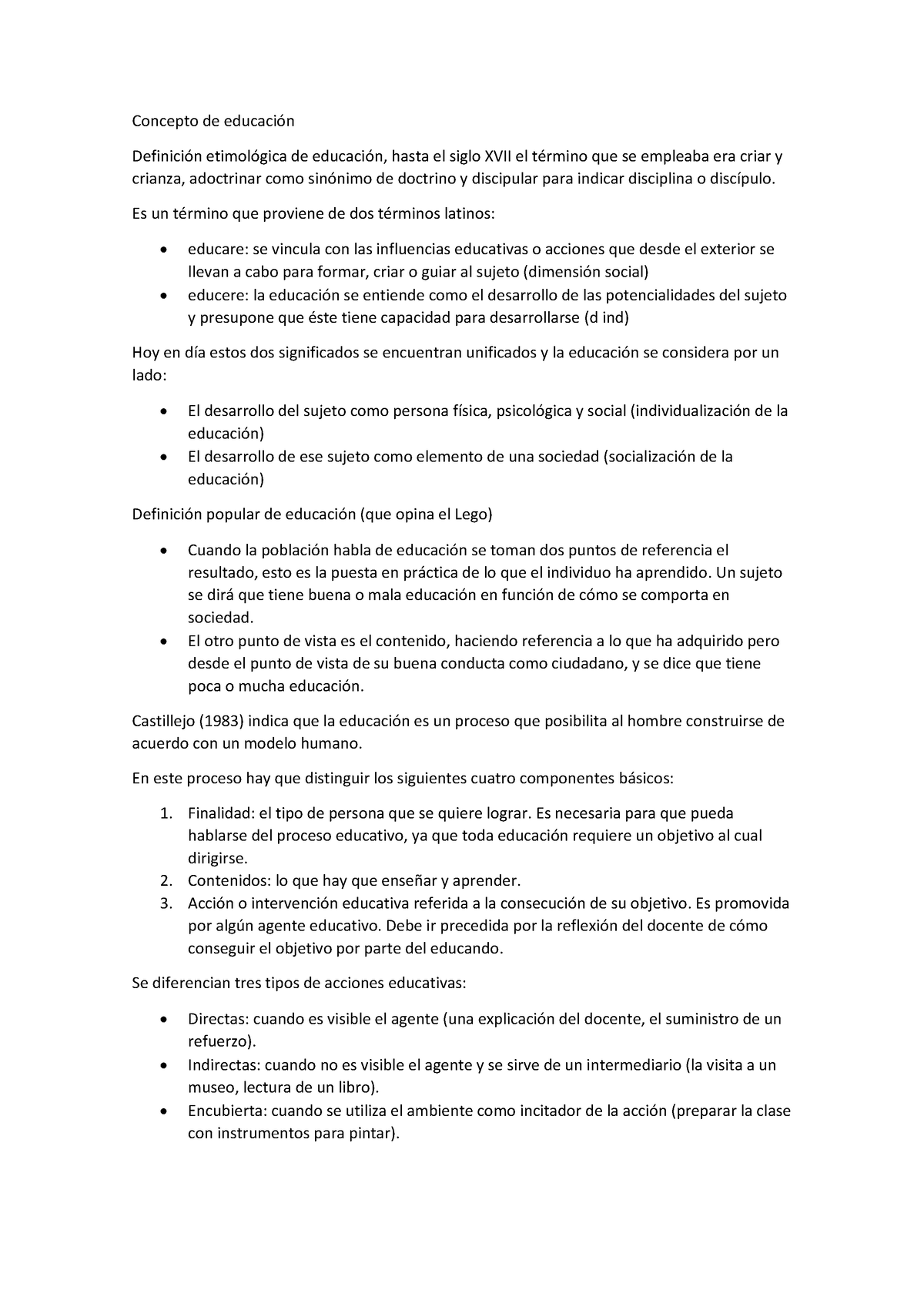 Tema 1 teorias - Apontamentos 1 - Concepto de educación Definición ...