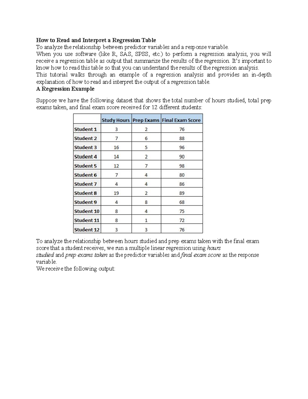 How to Read and Interpret a Regression Table - When you use software ...