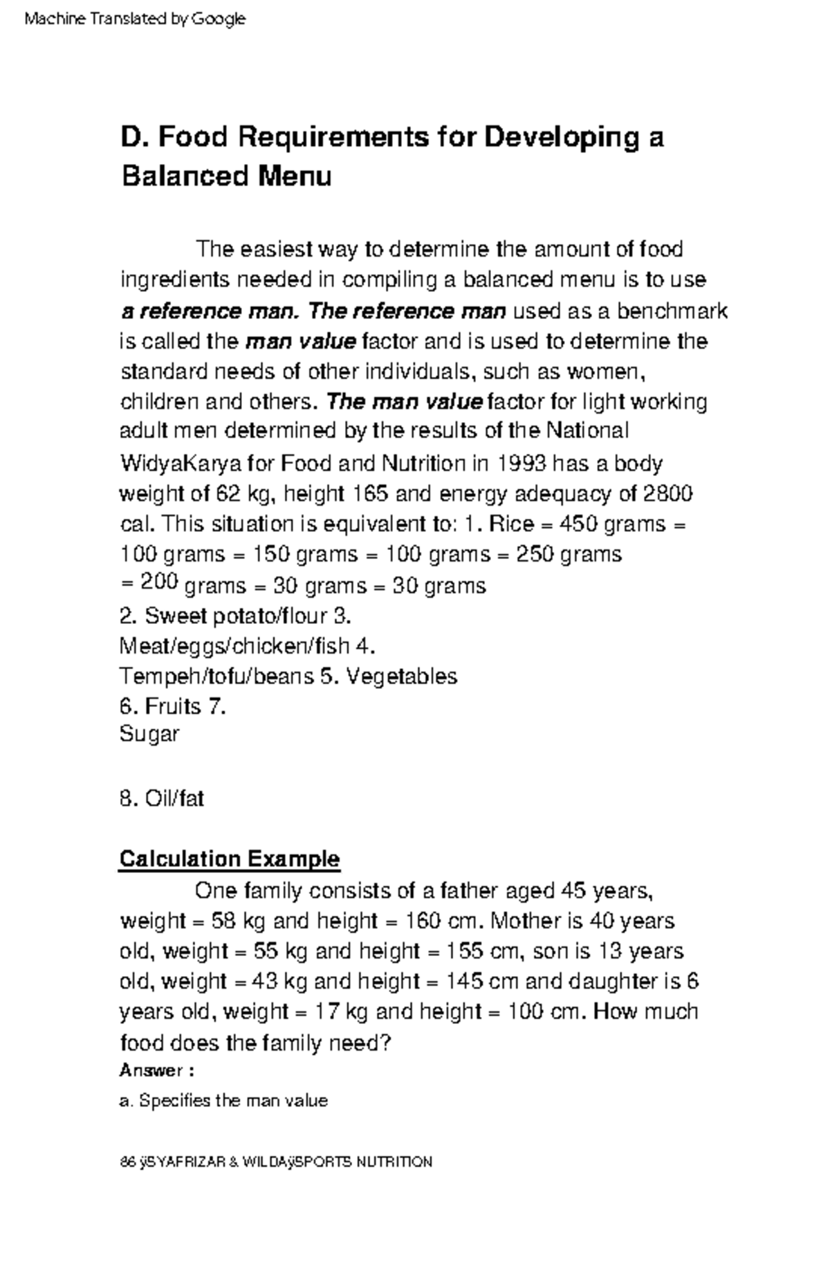 Sports nutrition48 86 ÿSYAFRIZAR & WILDAÿSPORTS NUTRITION D. Food