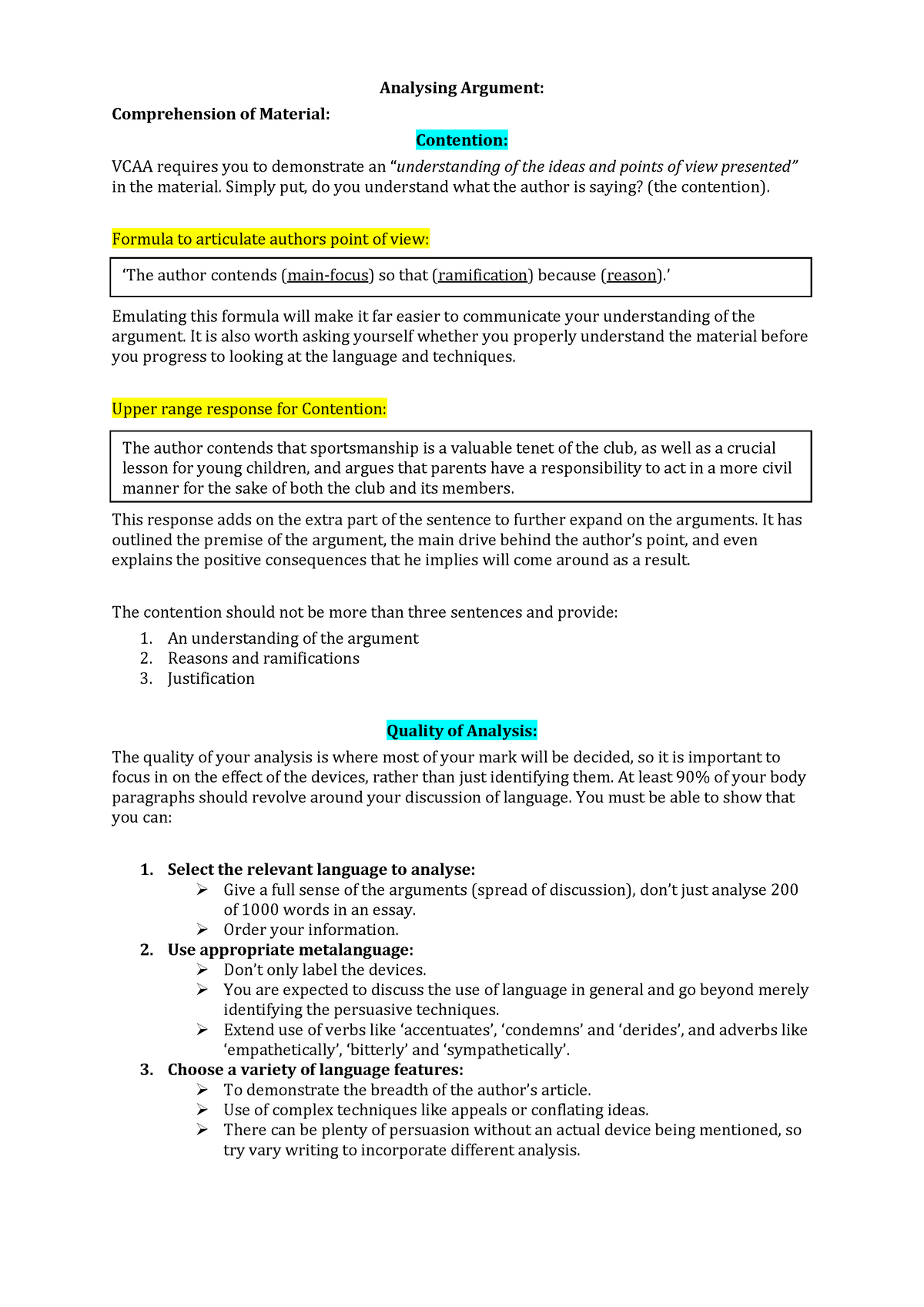 Argument Analysis - Analysing Argument: Comprehension of Material ...